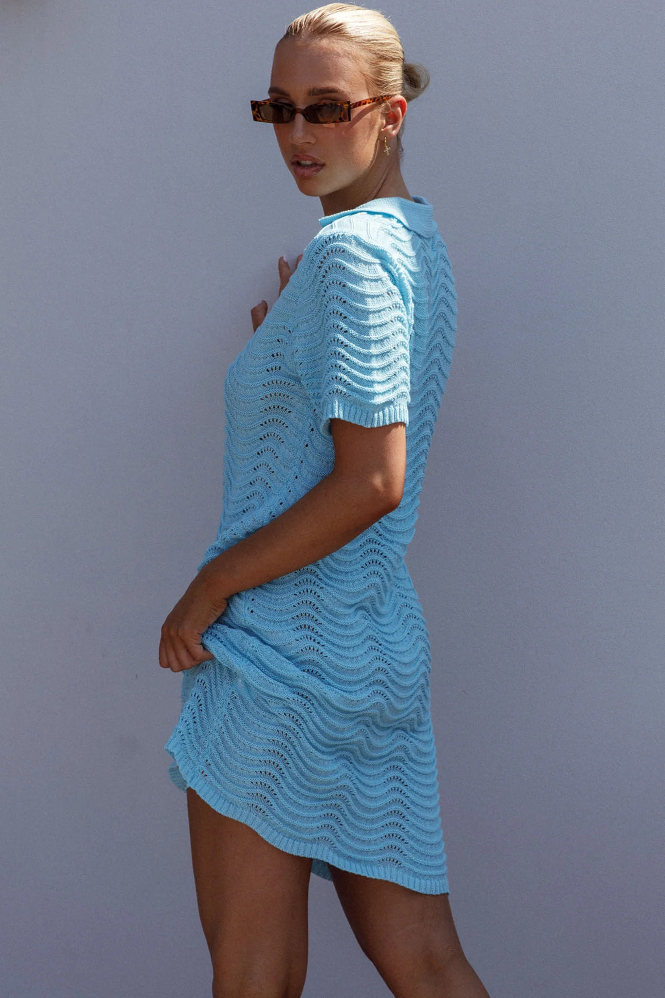 Glennon Crochet Shirt Dress Soft Blue - Sonourner