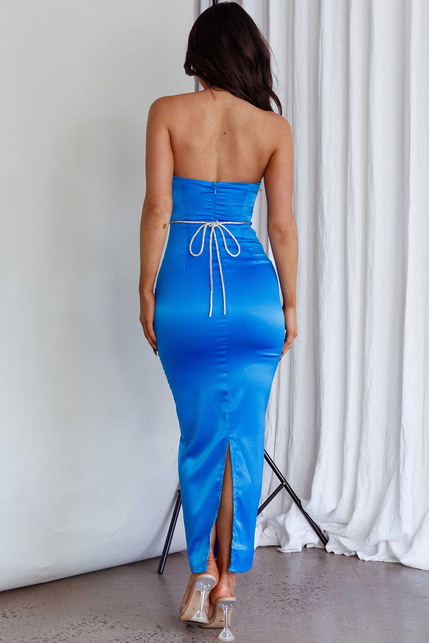 Nohemi Strapless Diamante Maxi Dress Blue - Sonourner