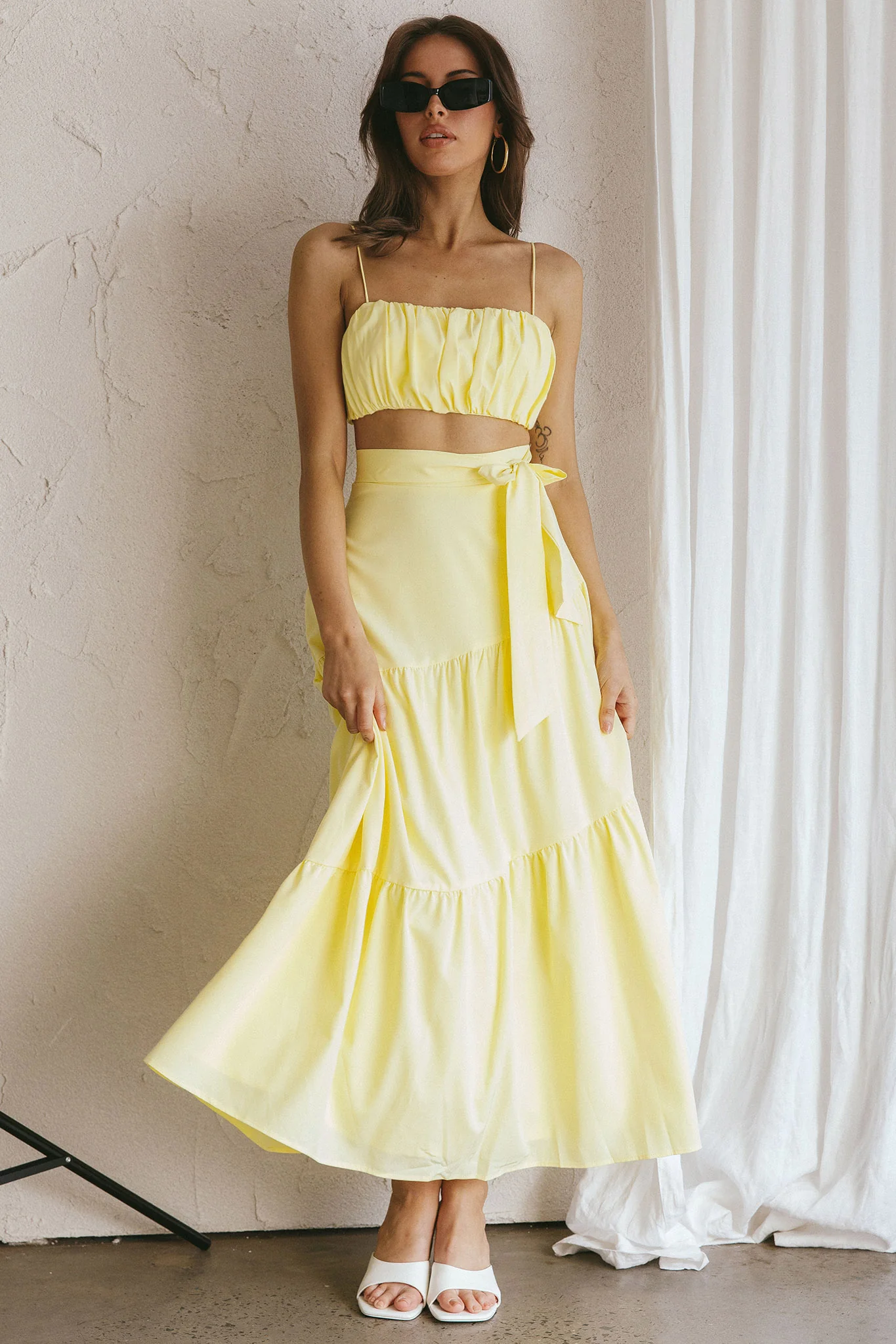 Bondi Waist Tie Maxi Skirt Lemon - Sonourner