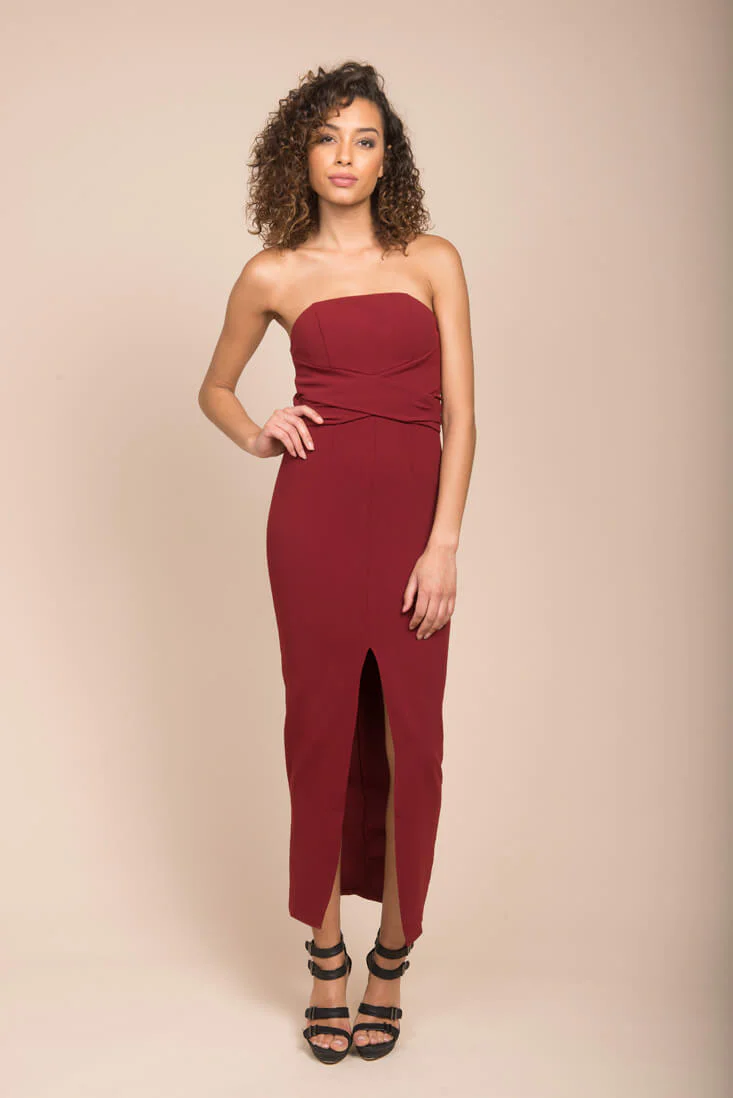 Payton Sexy Bodycon Midi Dress Burgundy - Sonourner