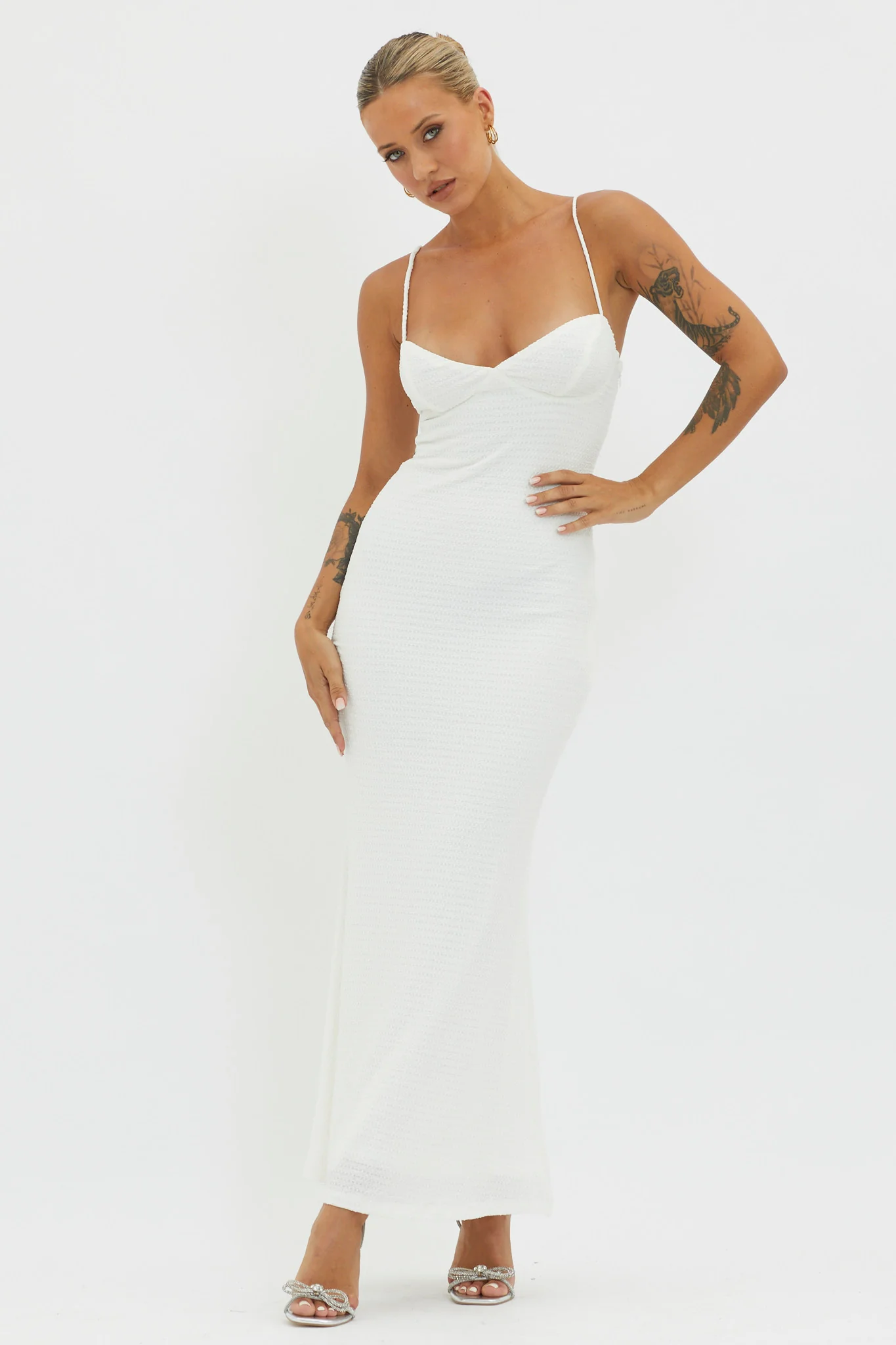 Lennox Elastic Back Bodycon Dress White - Sonourner
