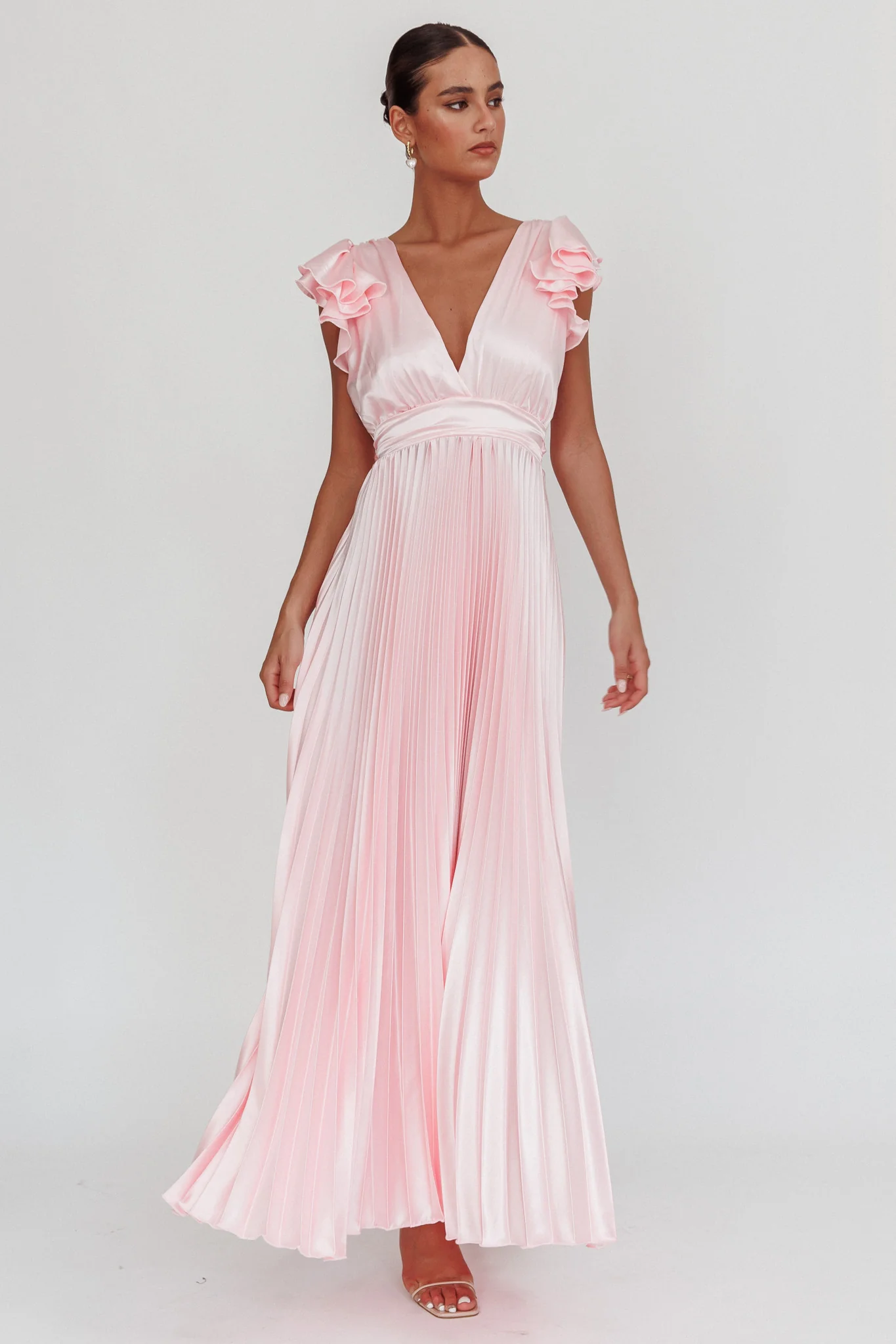 Enchantment Ruffle Sleeve Pleat Maxi Dress Pink - Sonourner
