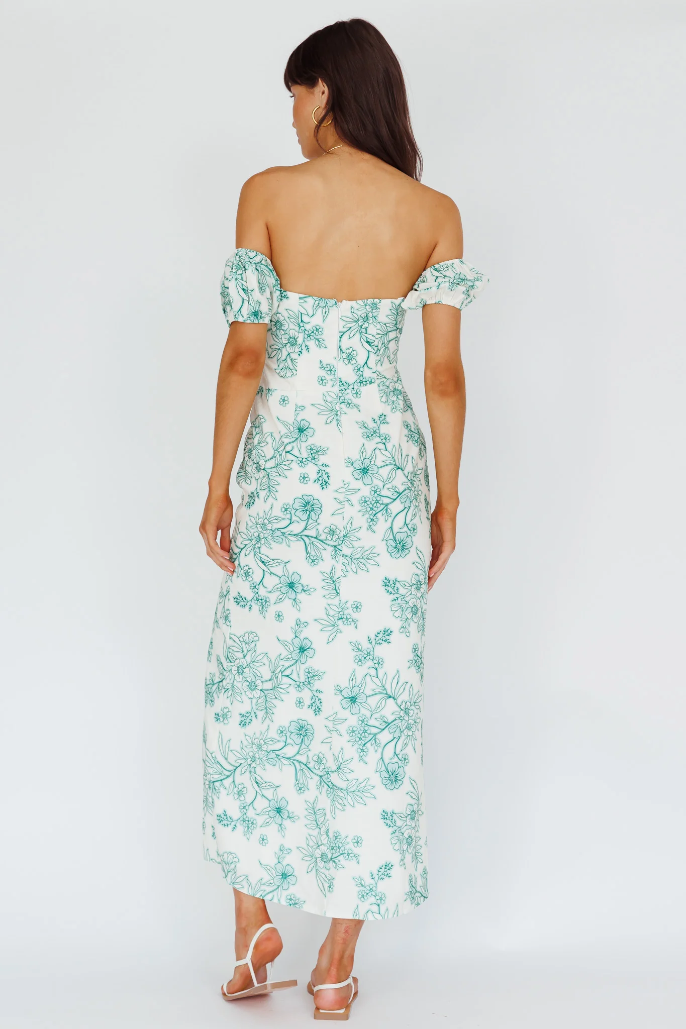 Olivier Off-Shoulder Midi Dress Floral Green - Sonourner