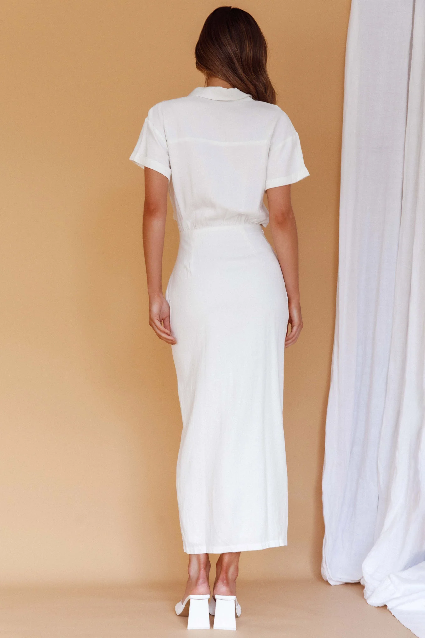 Cool It Cut-Out Waist Button Midi Dress Bone - Sonourner