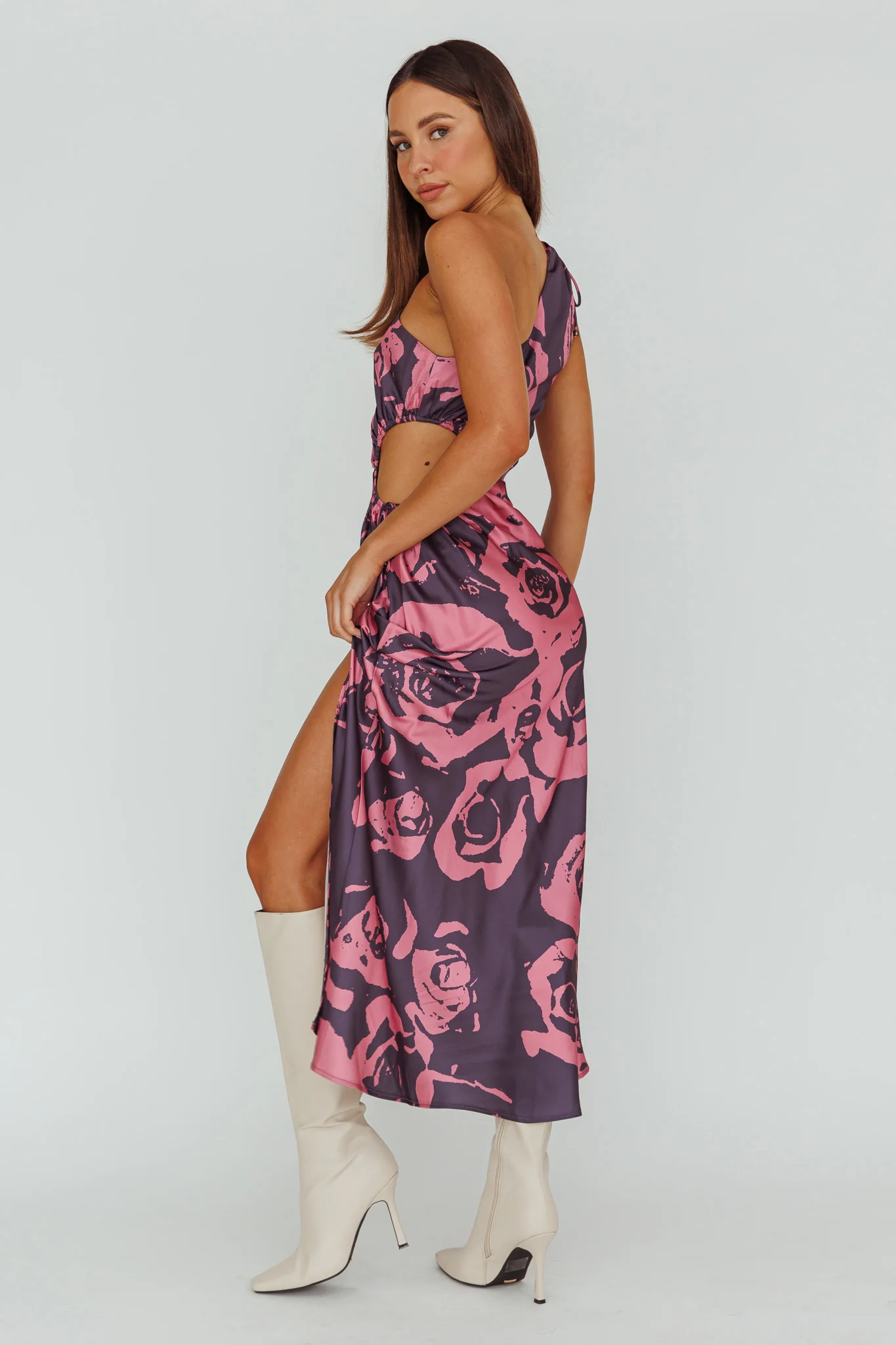 Charisma One-Shoulder Cut-Out Maxi Dress Floral Purple - Sonourner