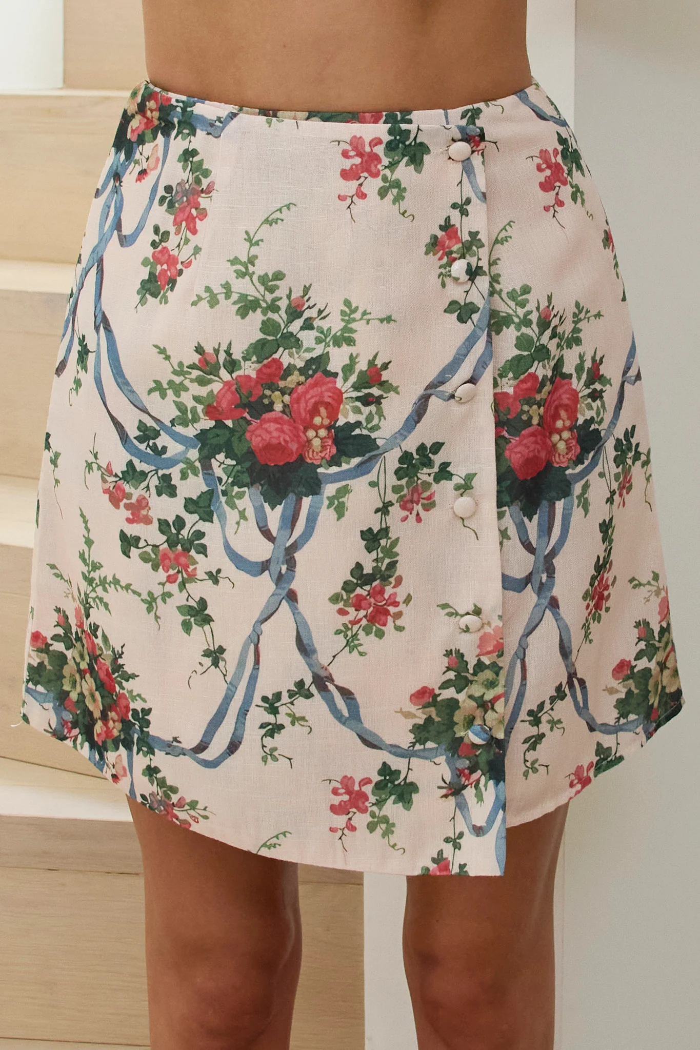 Bespoke Fixed Wrap Mini Skirt Floral Pink - Sonourner