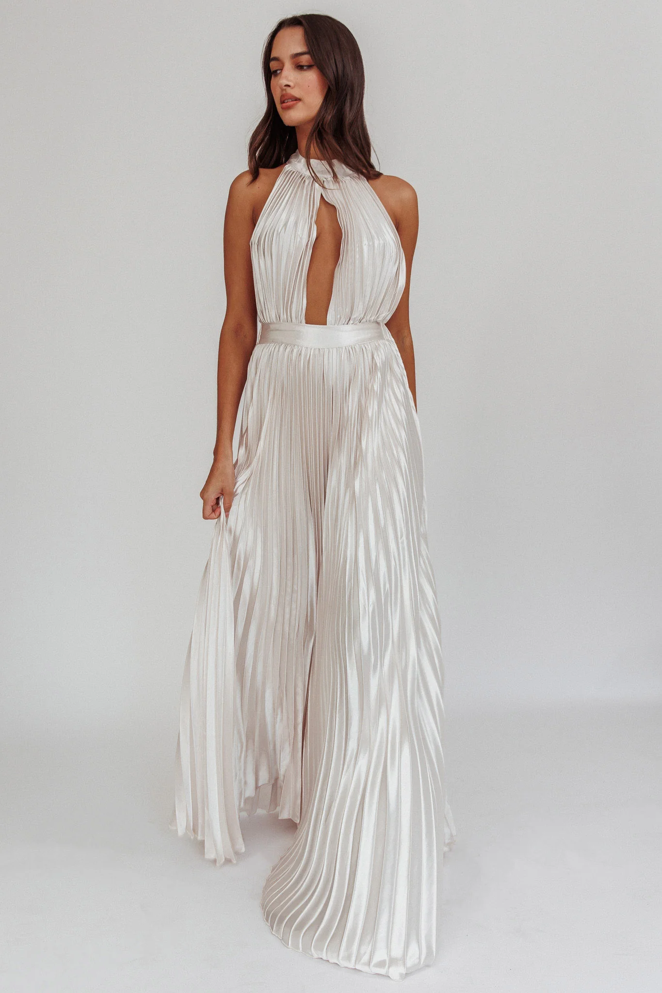 Monarch Pleated Satin Maxi Dress Champagne - Sonourner