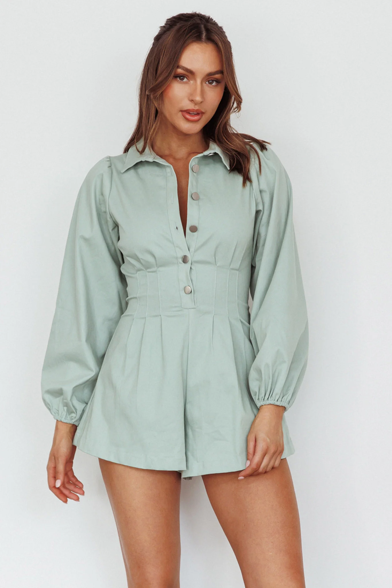 Zurich Pleated Waist Romper Sage - Sonourner