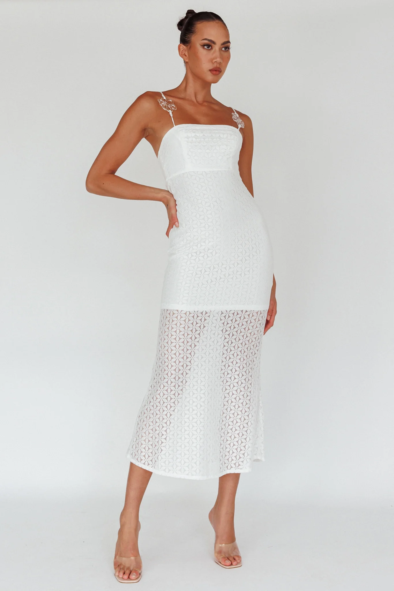 Lazy Daisy Flower Strap Midi Dress White - Sonourner