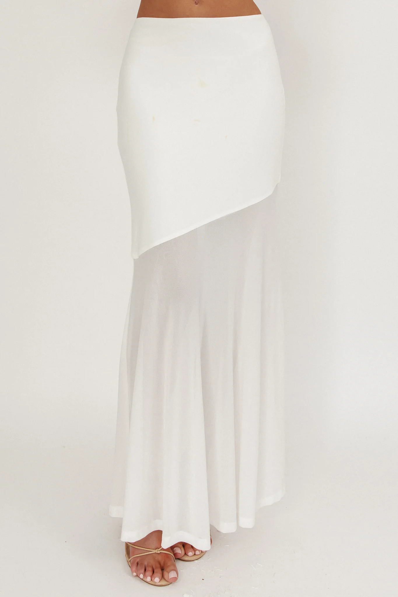 Somewhere New Half Sheer Maxi Skirt White - Sonourner