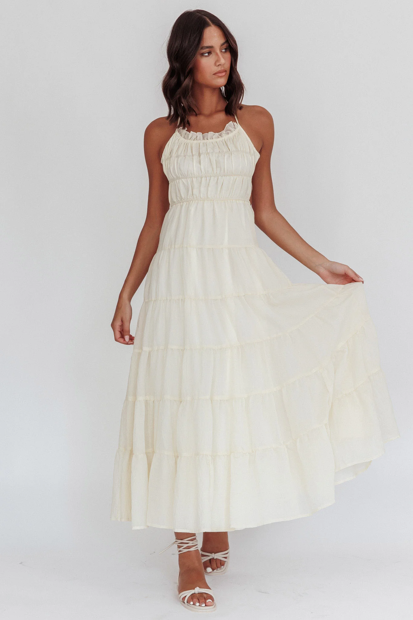 On A High Open Back Maxi Dress Ivory - Sonourner