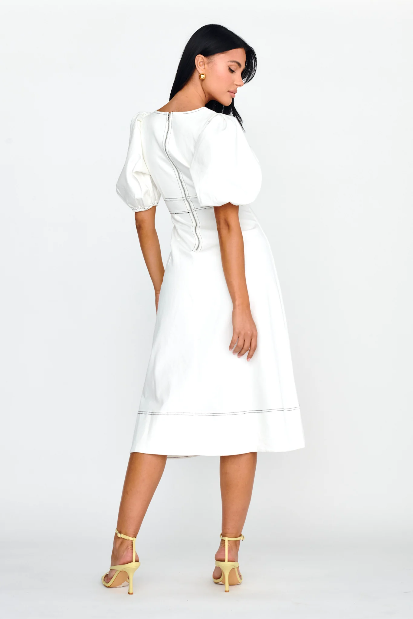 Elias Puff Sleeve Midi Dress White - Sonourner