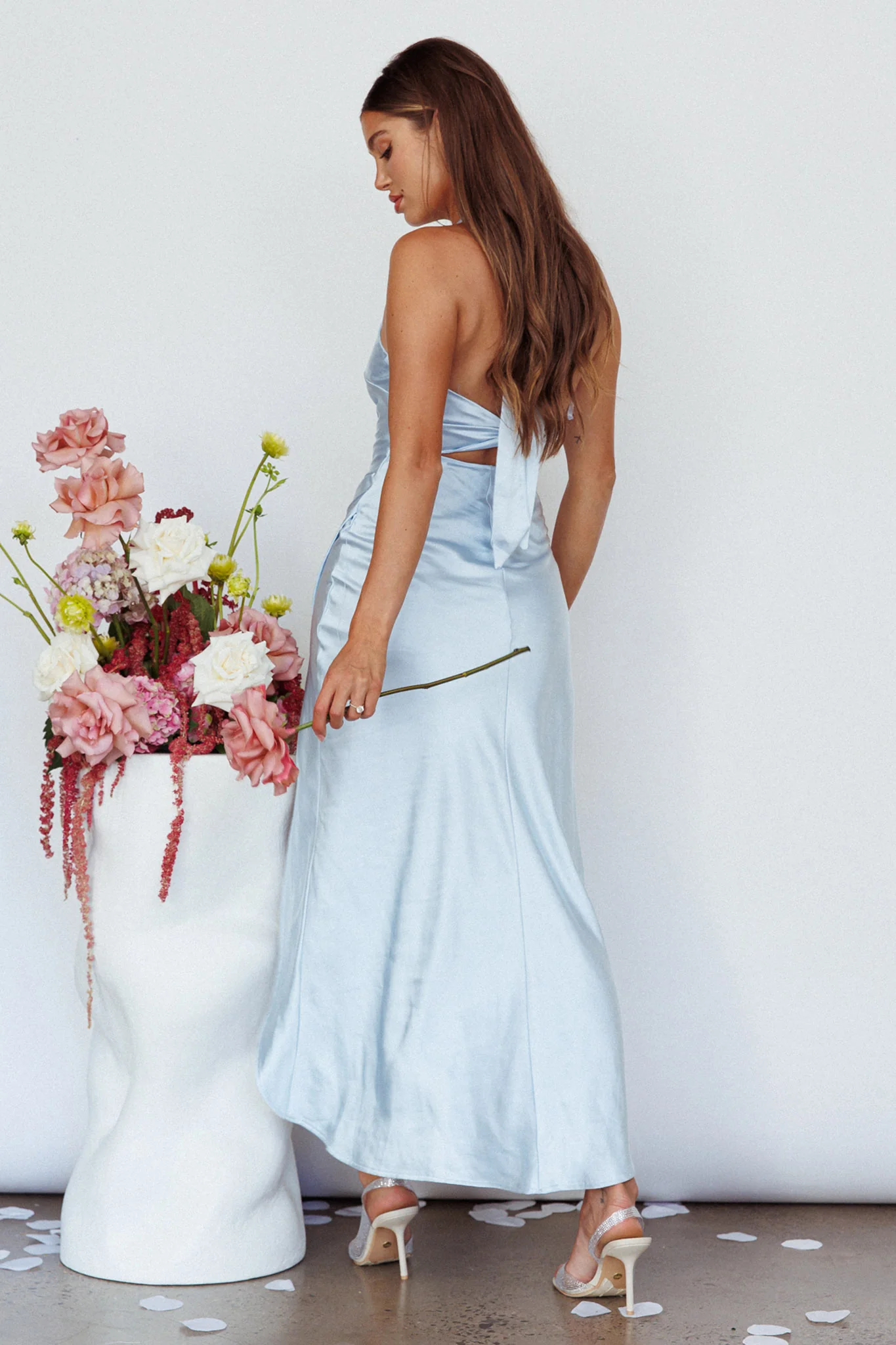 Sonoma Halterneck Faux Wrap Twist Back Maxi Dress Steel Blue - Sonourner