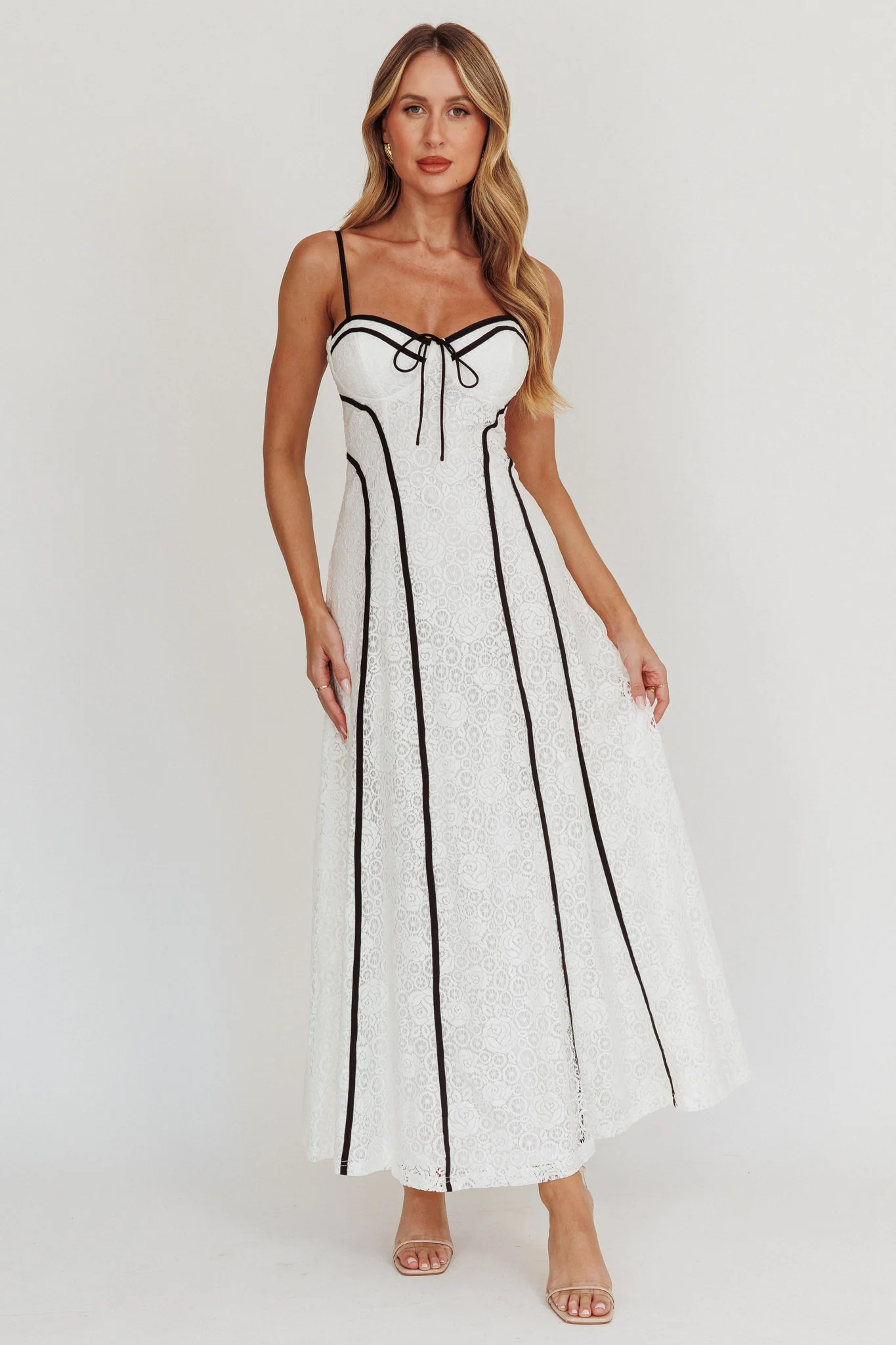 Find Your Way Lace Contrast Maxi Dress White - Sonourner