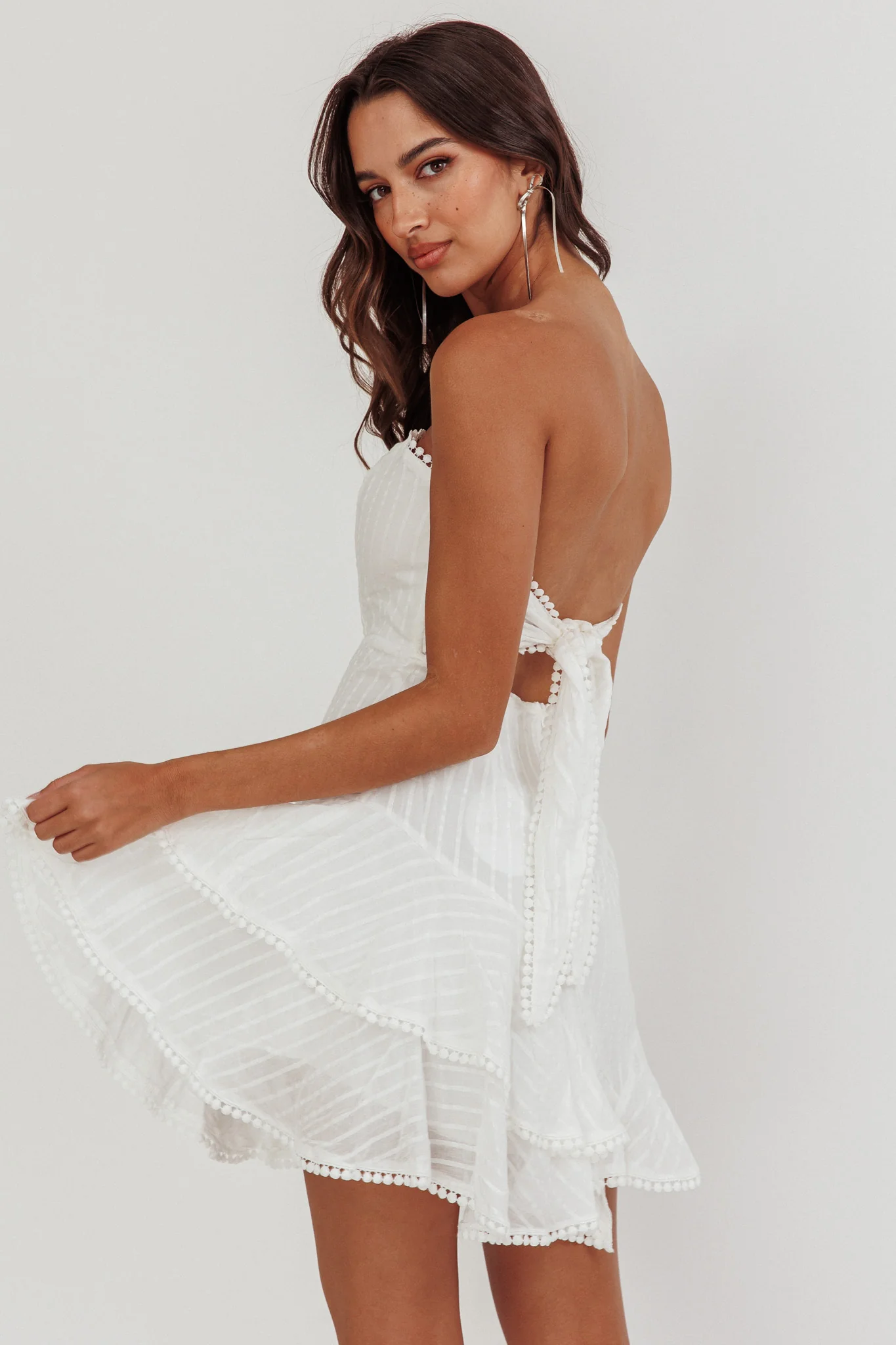 Candy Strapless Layered Ruffle Hem Dress White - Sonourner