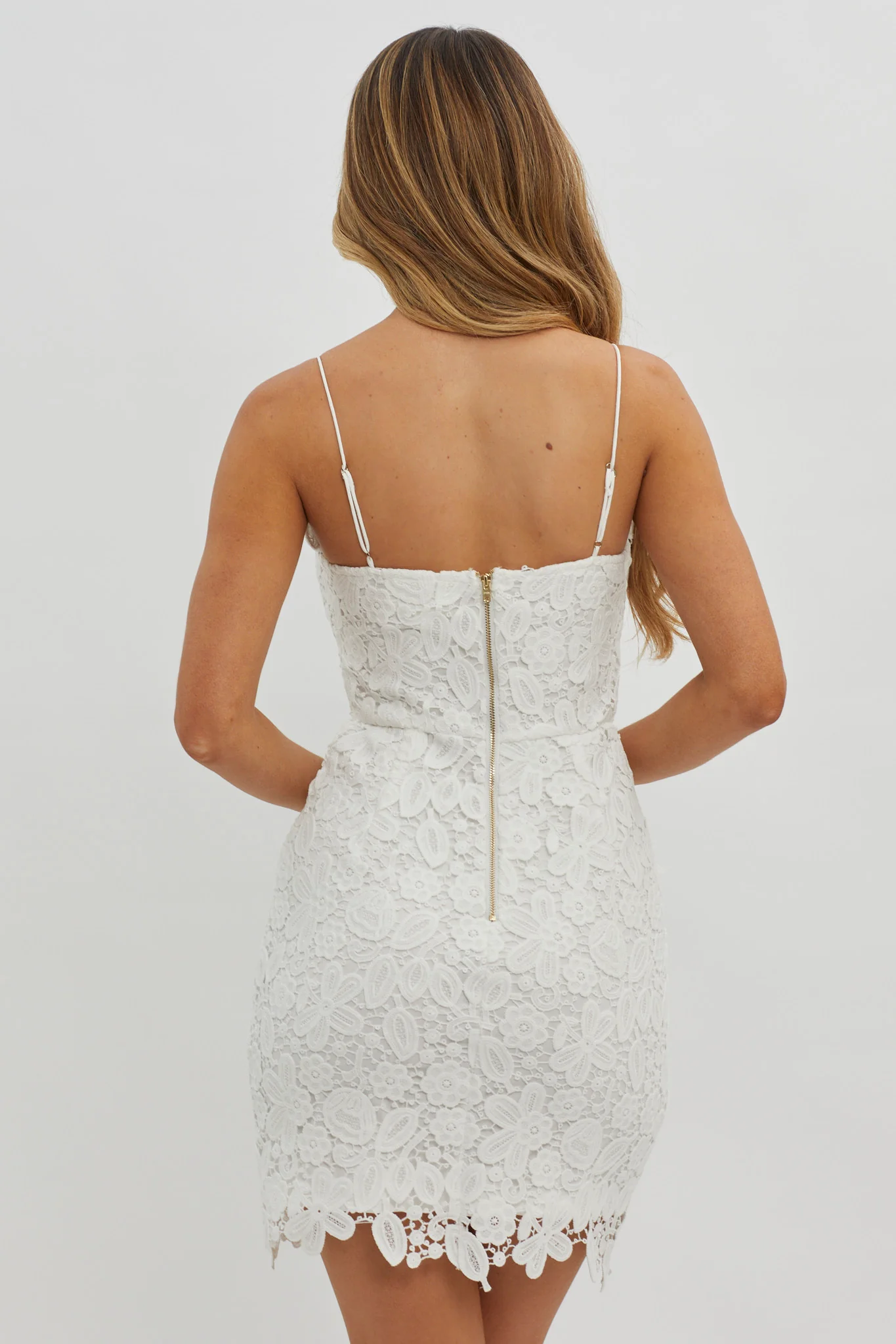 Reinhart Cami Strap Crochet Lace Dress White - Sonourner