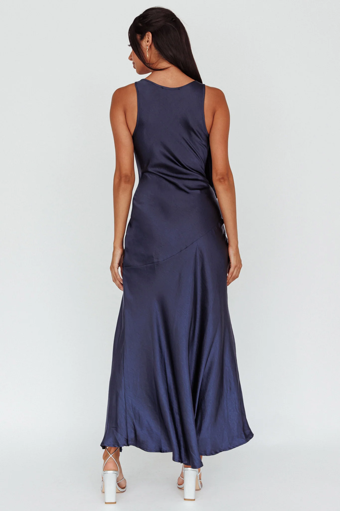 Averie Bow Shoulder Split Midi Dress Navy - Sonourner