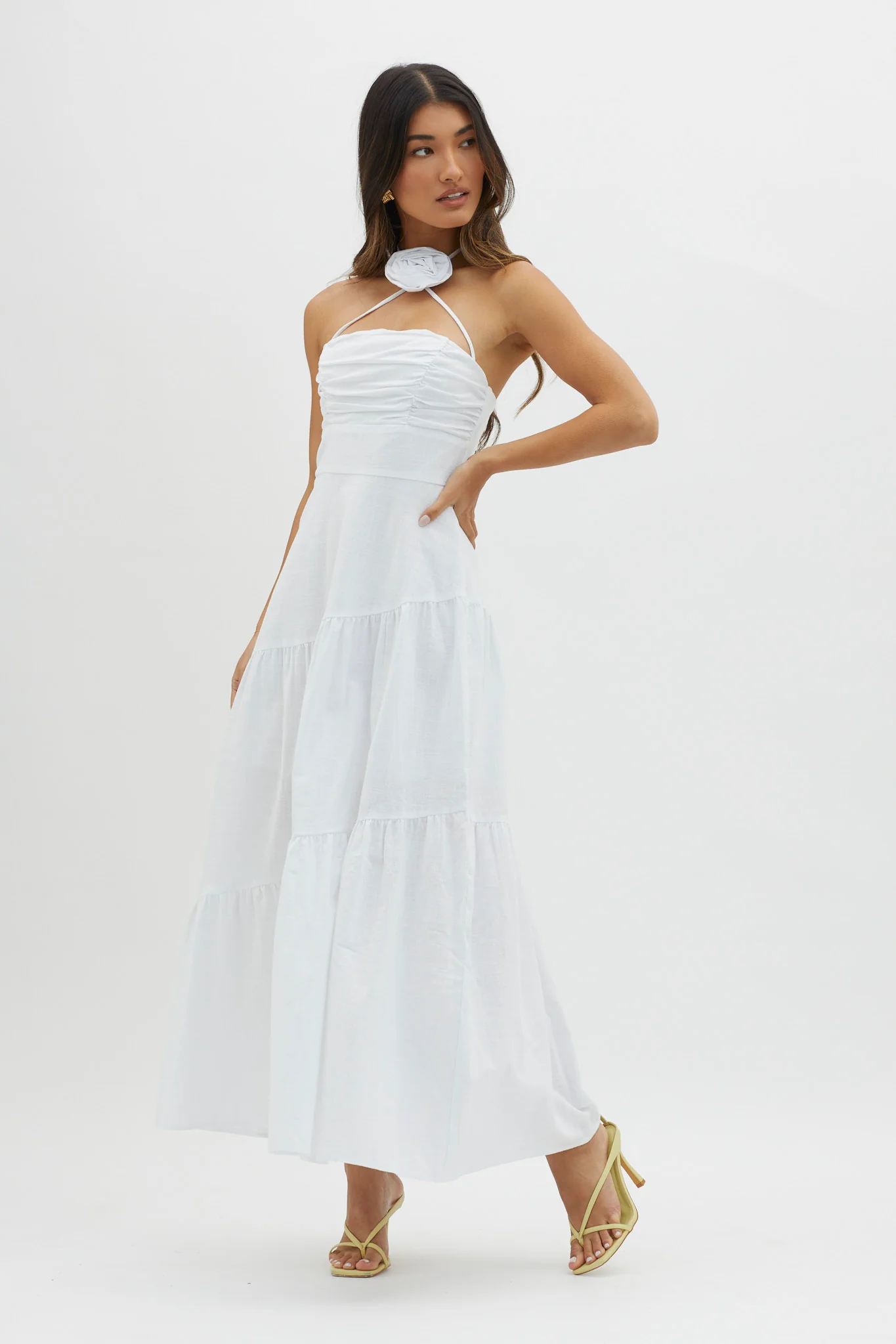 Bondi Rose Decoration Maxi Dress White - Sonourner