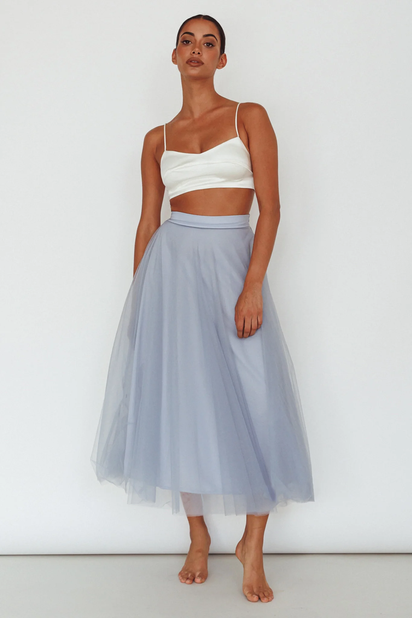 Jasmine Organza Mesh Elasticated Waist Midi Skirt Blue - Sonourner