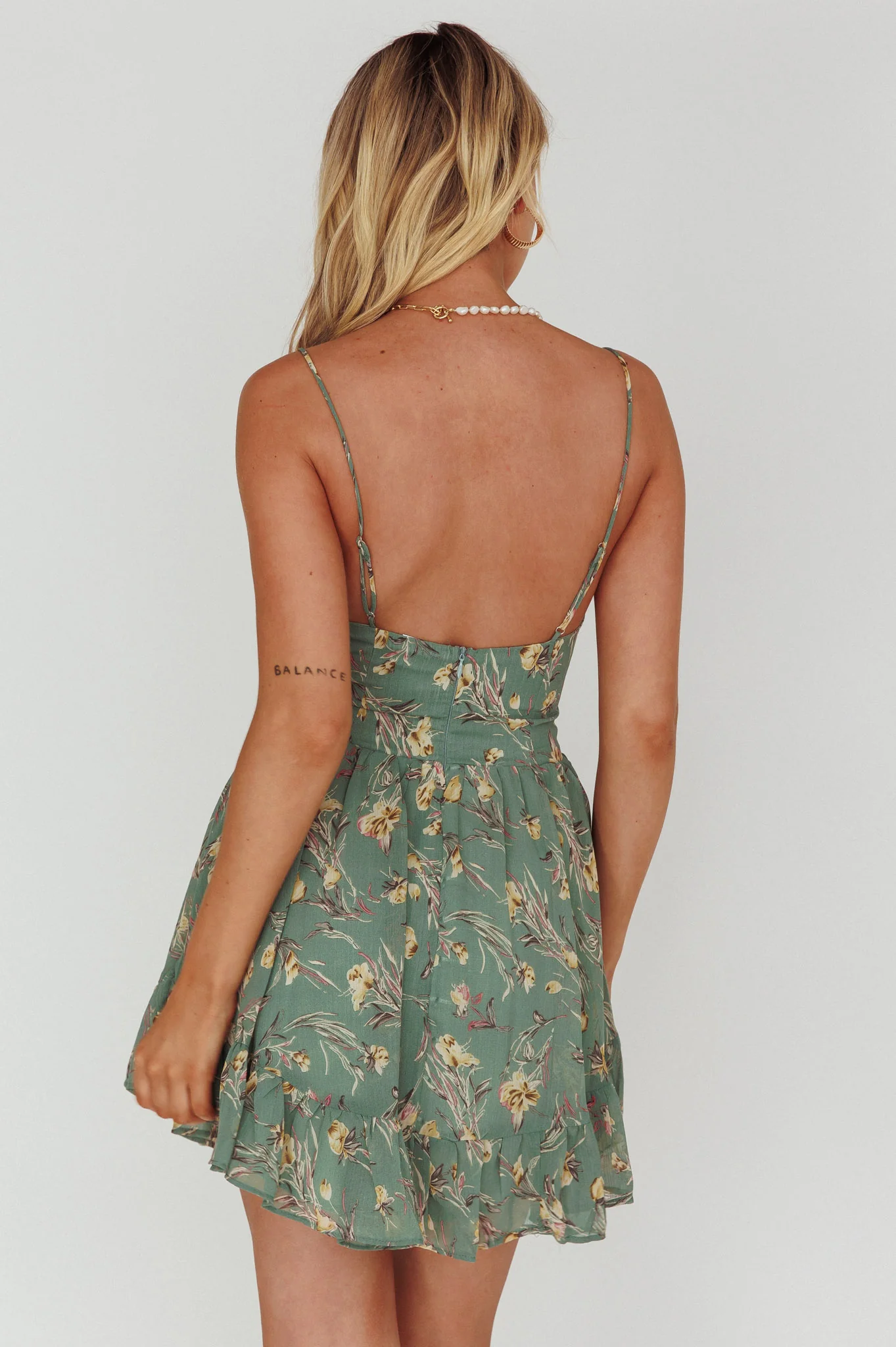 Got Love Frill Hem Mini Dress Floral Sage - Sonourner