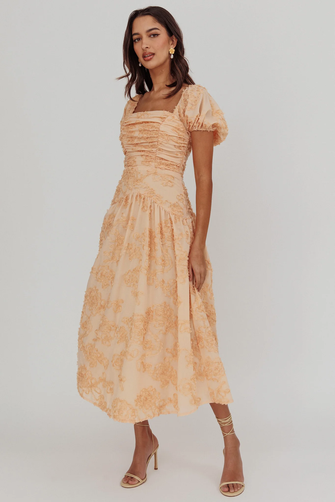 Telma Puff Sleeves Midi Dress Blush - Sonourner