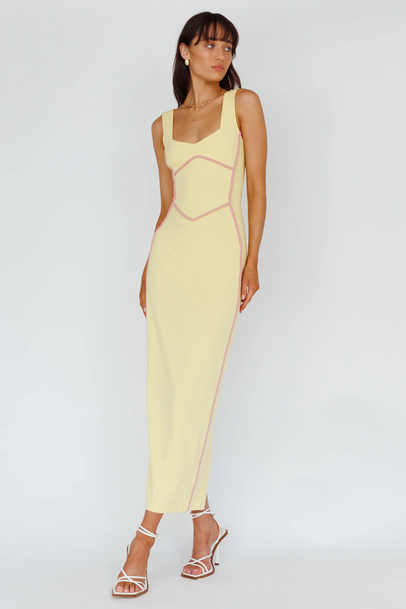 Shenae Piping Trim Maxi Dress Lemon - Sonourner