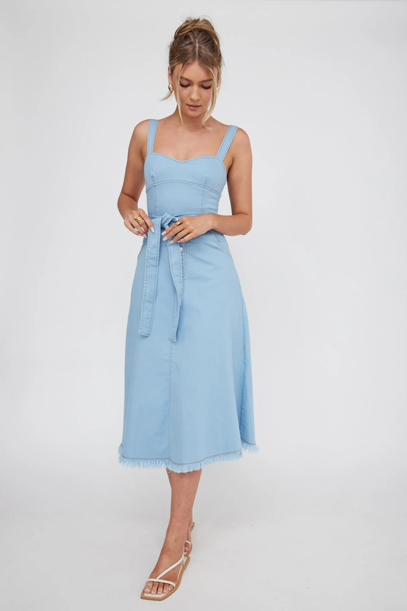 Zenyl Raw Hem Midi Dress Blue - Sonourner