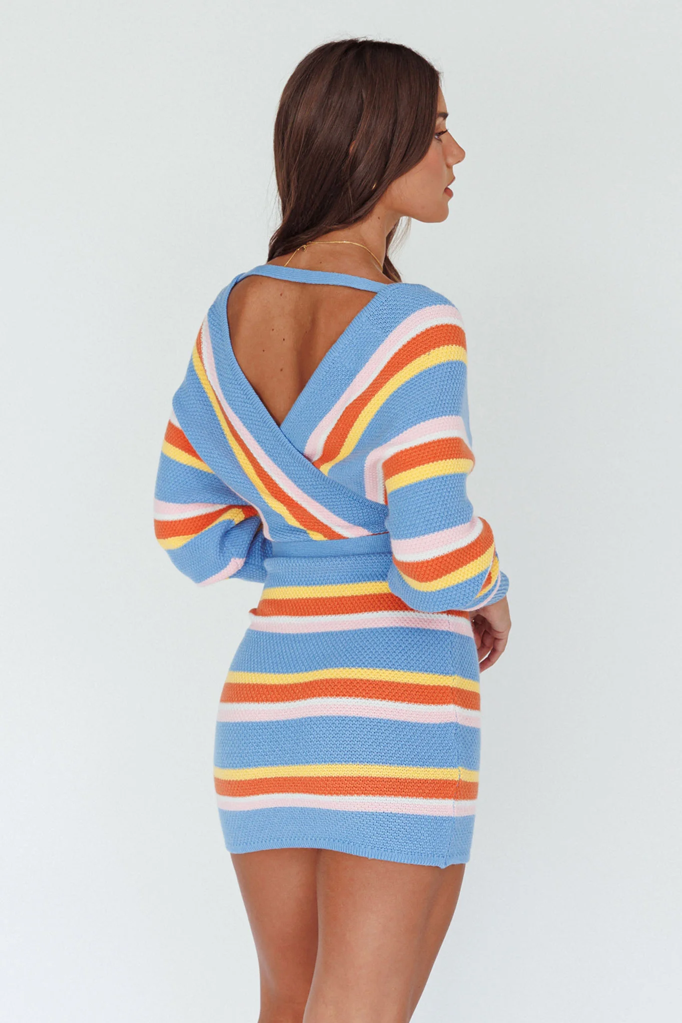 Cameo Batwing Knit Dress Striped Blue - Sonourner