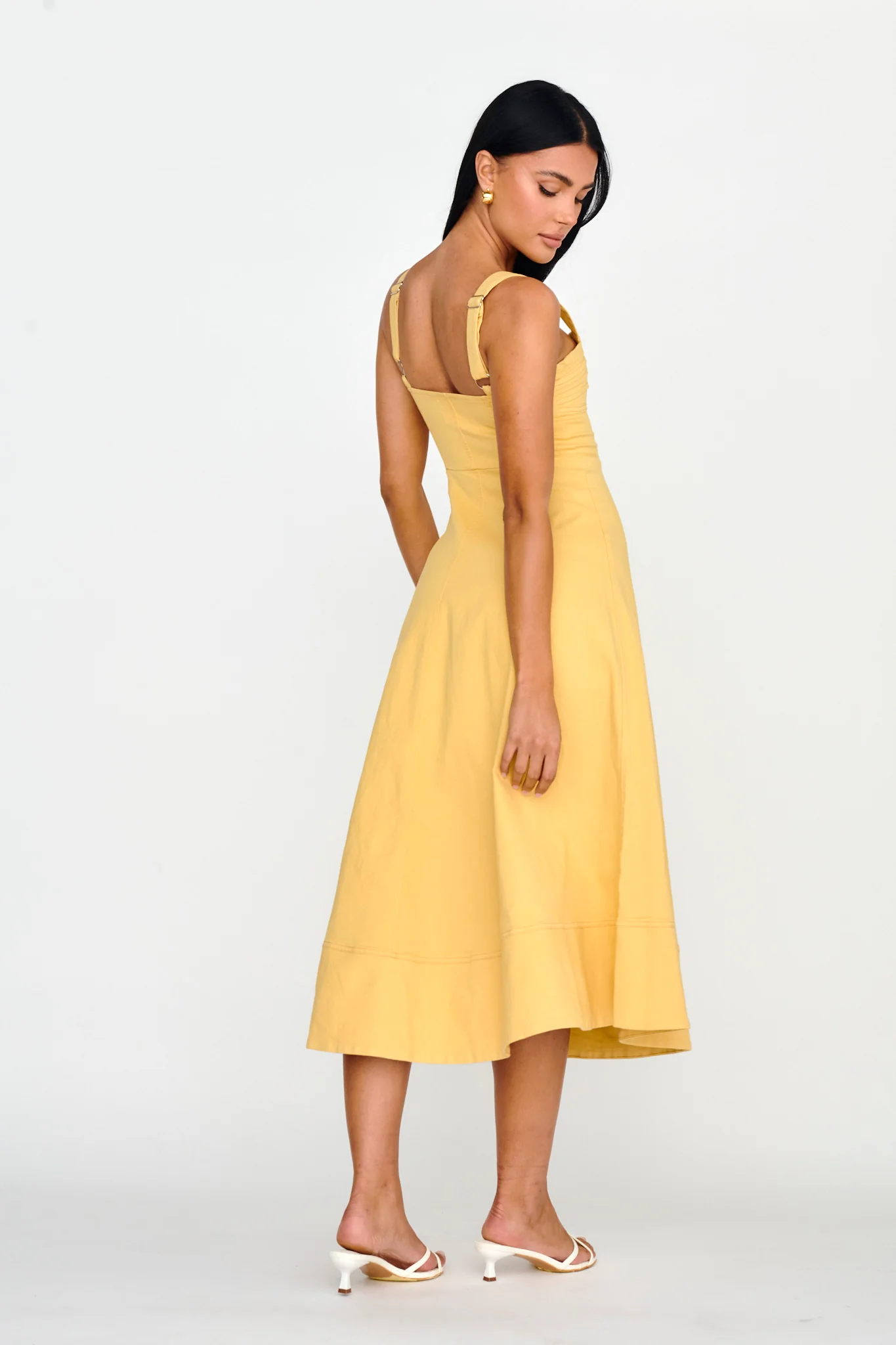 Emilio Pleated Bust A-Line Midi Dress Yellow - Sonourner