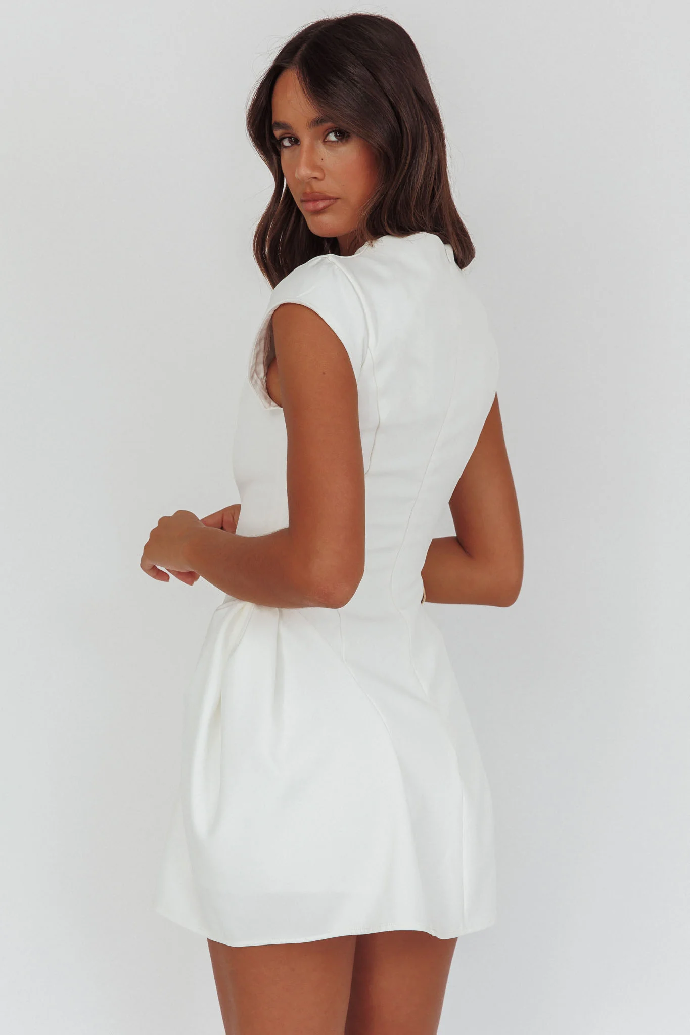 Girl Talks Cap Sleeve Puff Skirt Mini Dress Off White - Sonourner