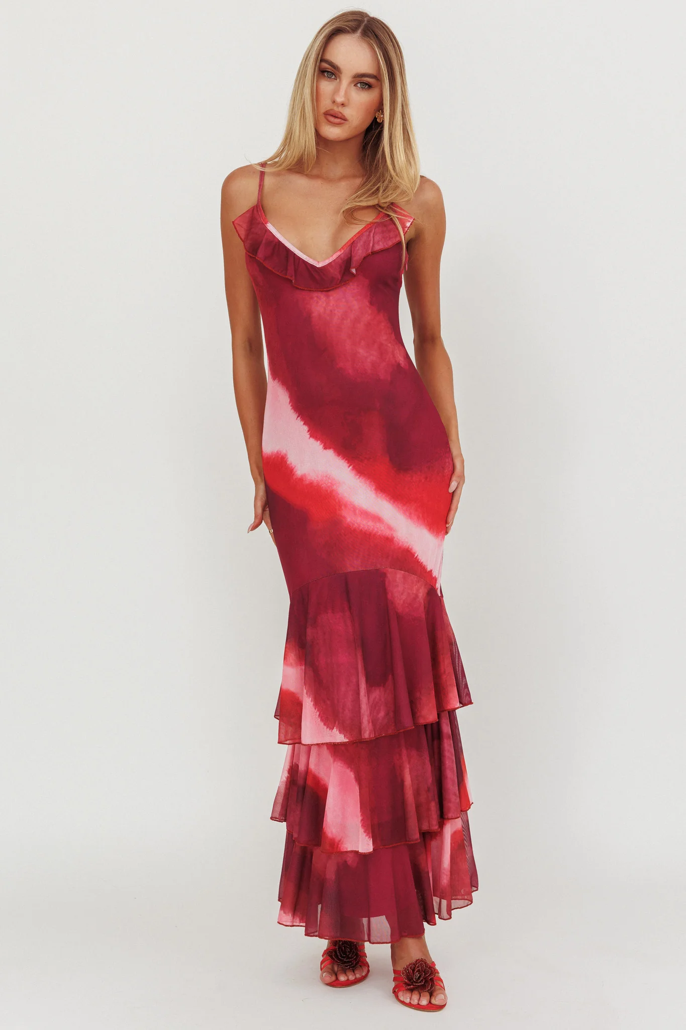 Oskar Tiered Ruffle Hem Mermaid Maxi Dress Pink - Sonourner