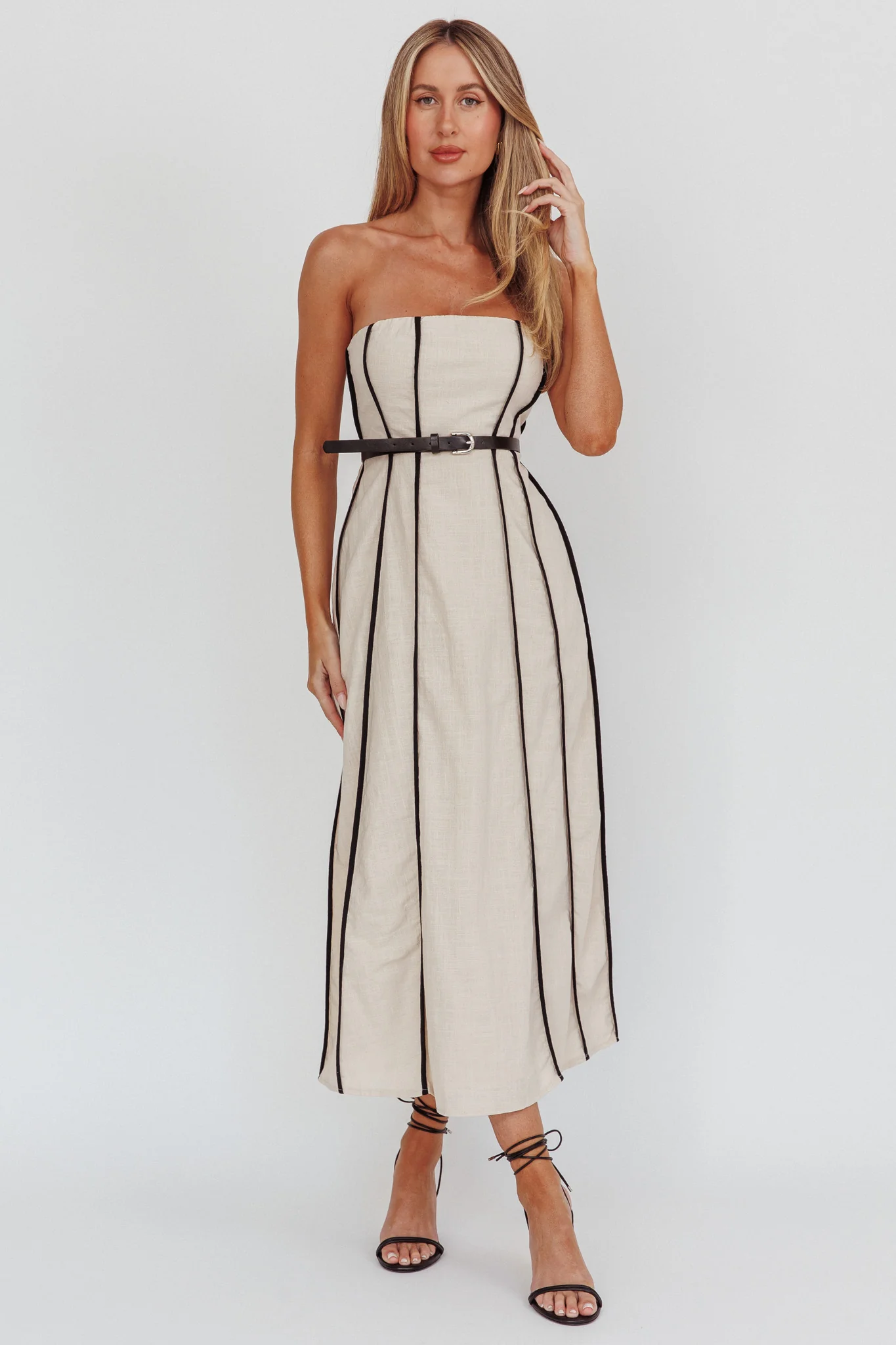Azalea Sleeveless A-Line Midi Dress Sand - Sonourner