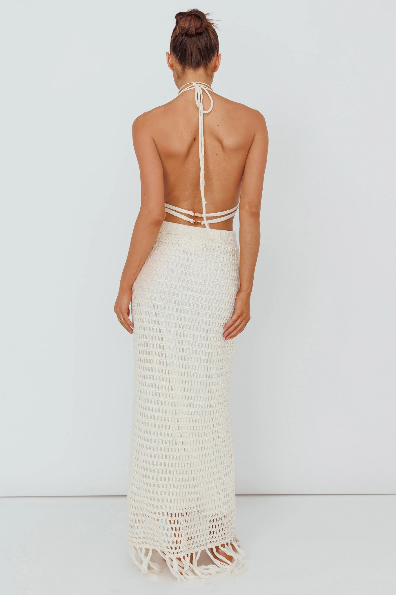 Lelei Crochet Open Back Maxi Dress Beige - Sonourner