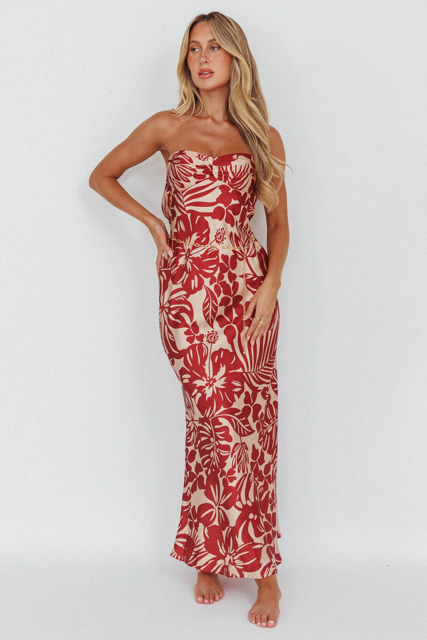 Kona Cowl Back Midi Dress Floral Flame - Sonourner