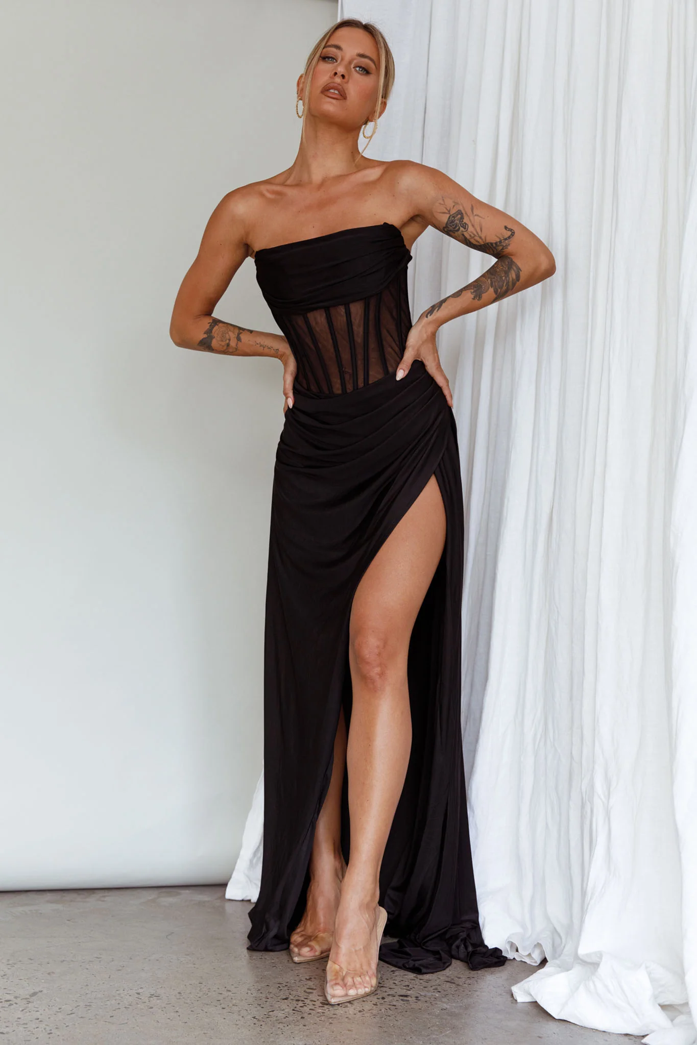 Aysha Strapless Split Maxi Dress Black - Sonourner