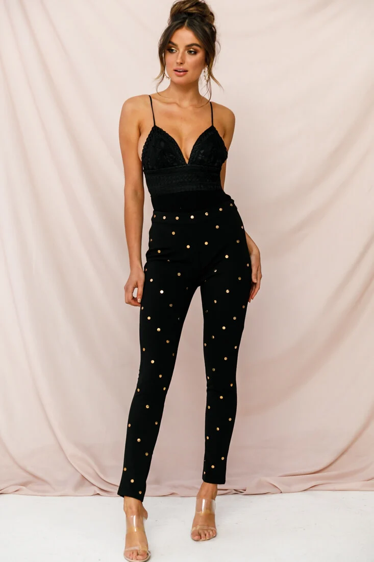 Manhattan Gold Button Pants Black - Sonourner