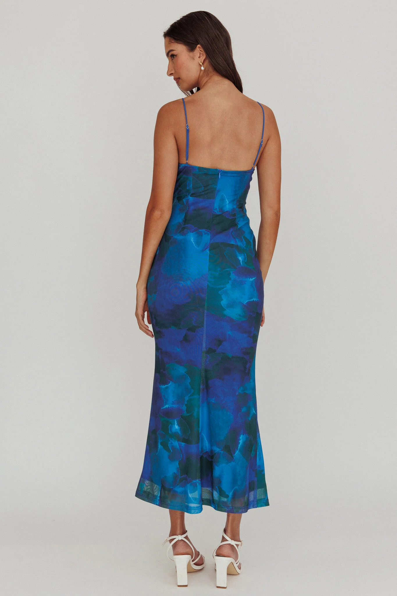 Teava Laced Waist Maxi Dress Print Blue - Sonourner