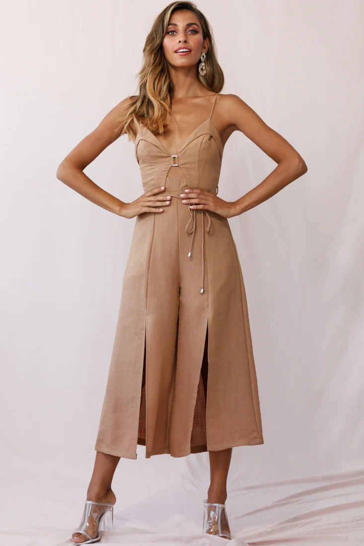Charlie Structured Wide Leg Jumpsuit Tan - Sonourner
