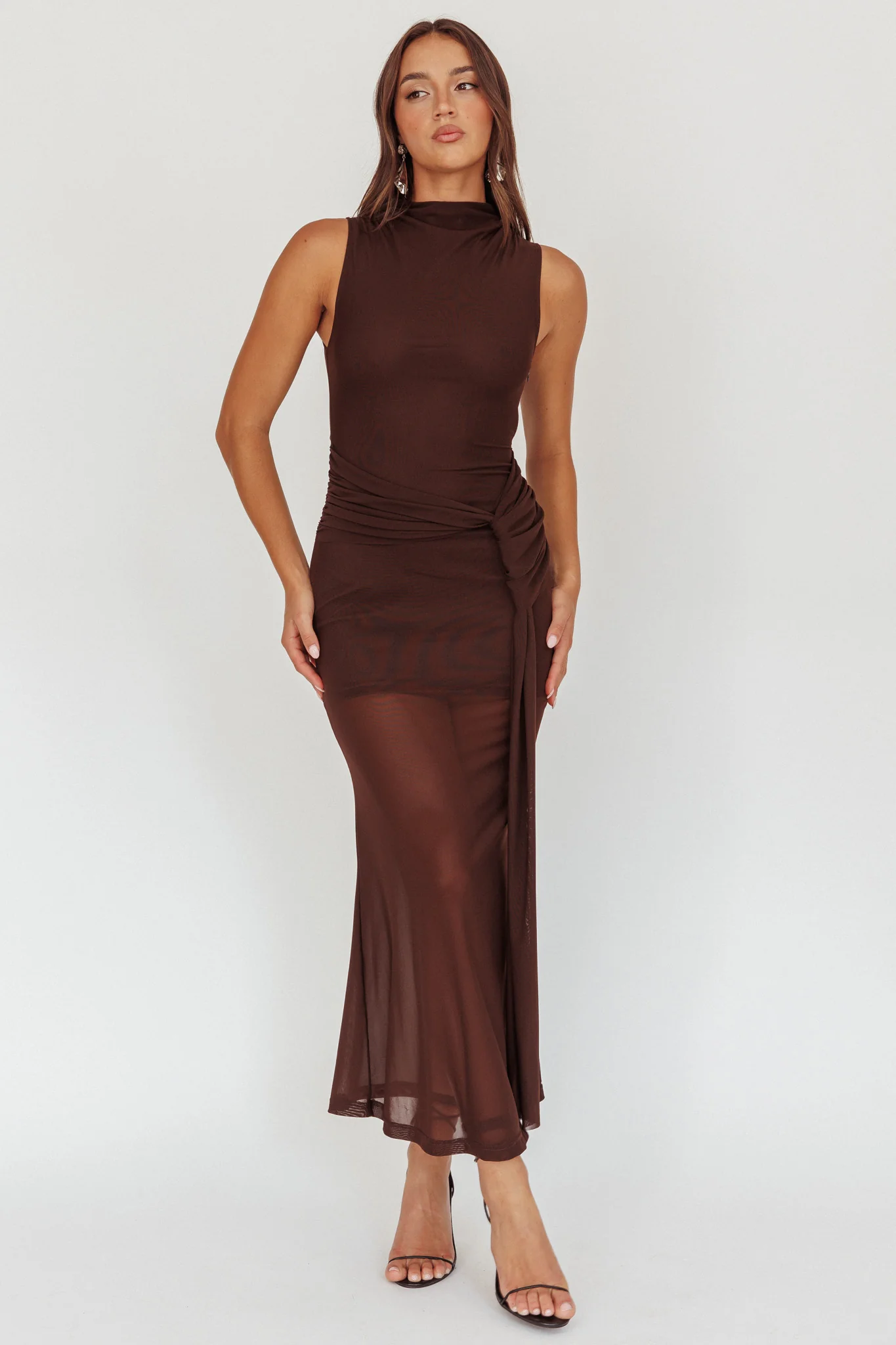 Girl's Night Waist Sash Maxi Dress Chocolate - Sonourner