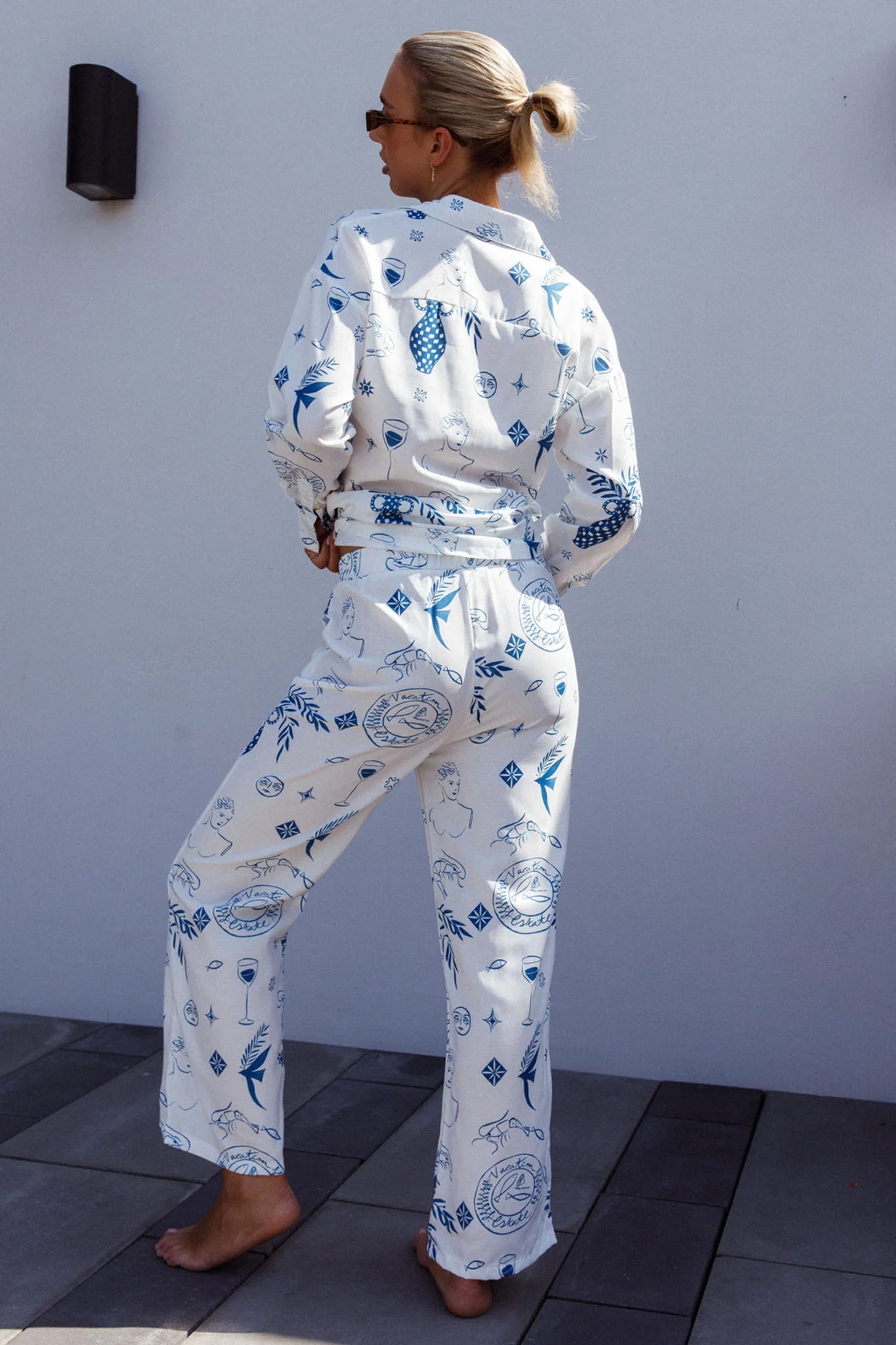 Weekend Bliss Pants Printed White - Sonourner