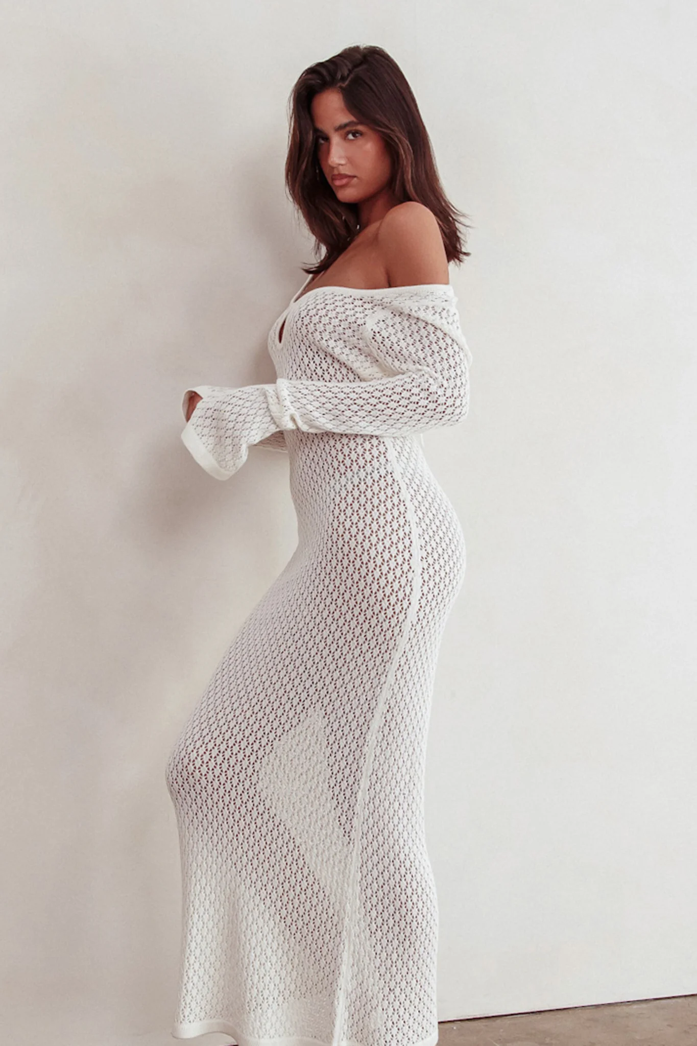 Hold My Heart Knit Maxi Dress Off White - Sonourner