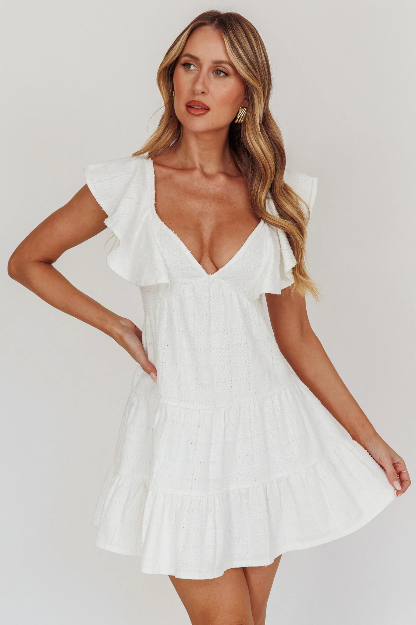 Daffodil Ruffle A-Line Mini Dress White - Sonourner