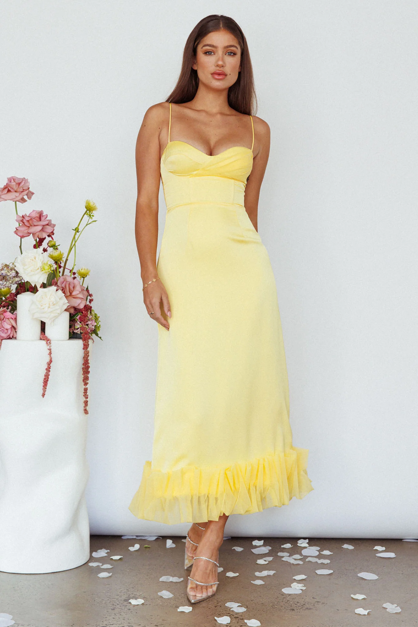 Buona Sera Hem Decoration Midi Dress Lemon - Sonourner