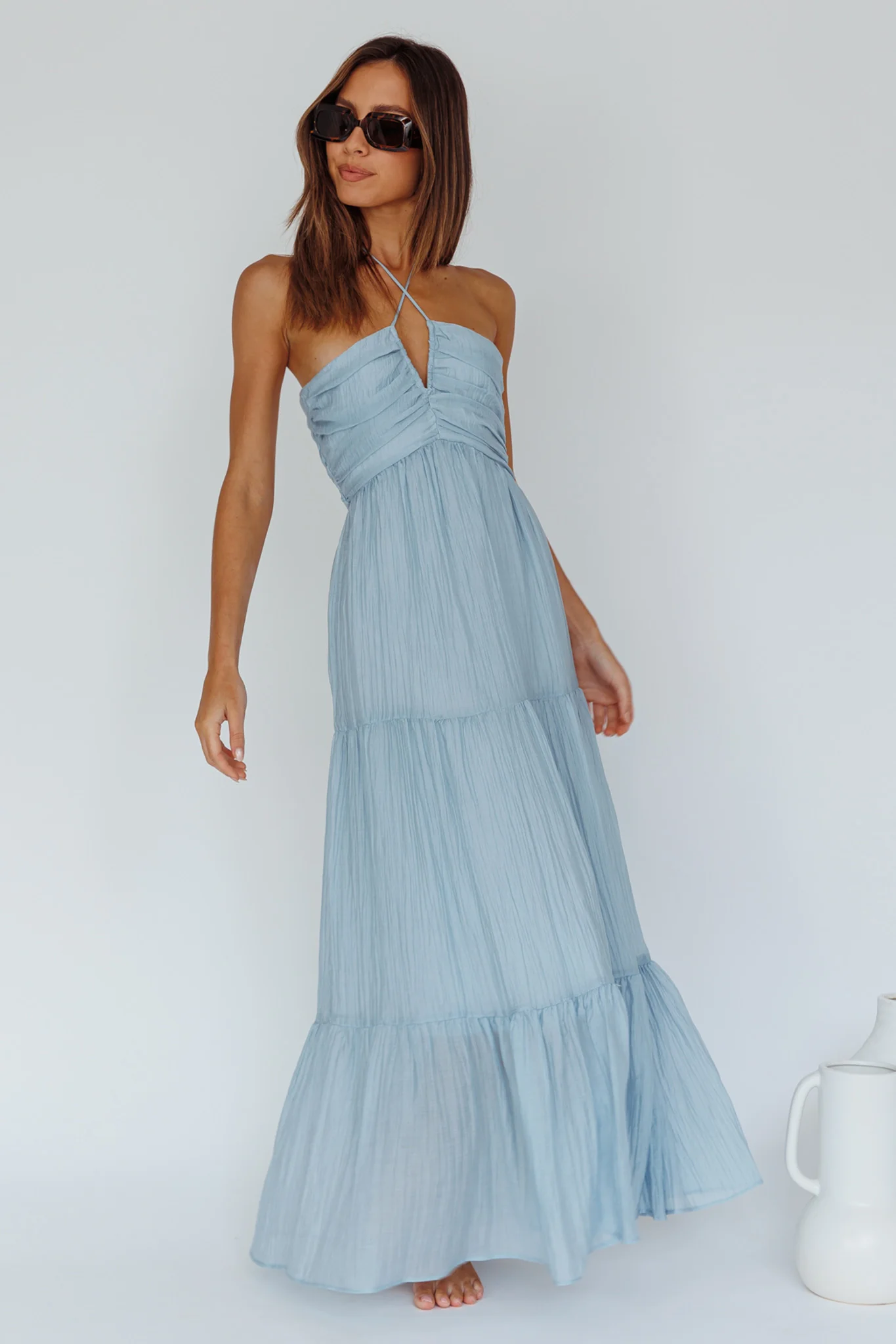 Asiah Halterneck Maxi Dress Ice Blue - Sonourner