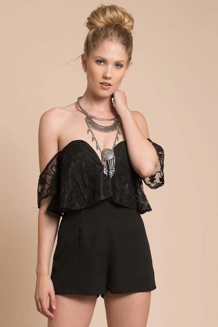 Adeline Lace Open Back Club Party Romper Black - Sonourner