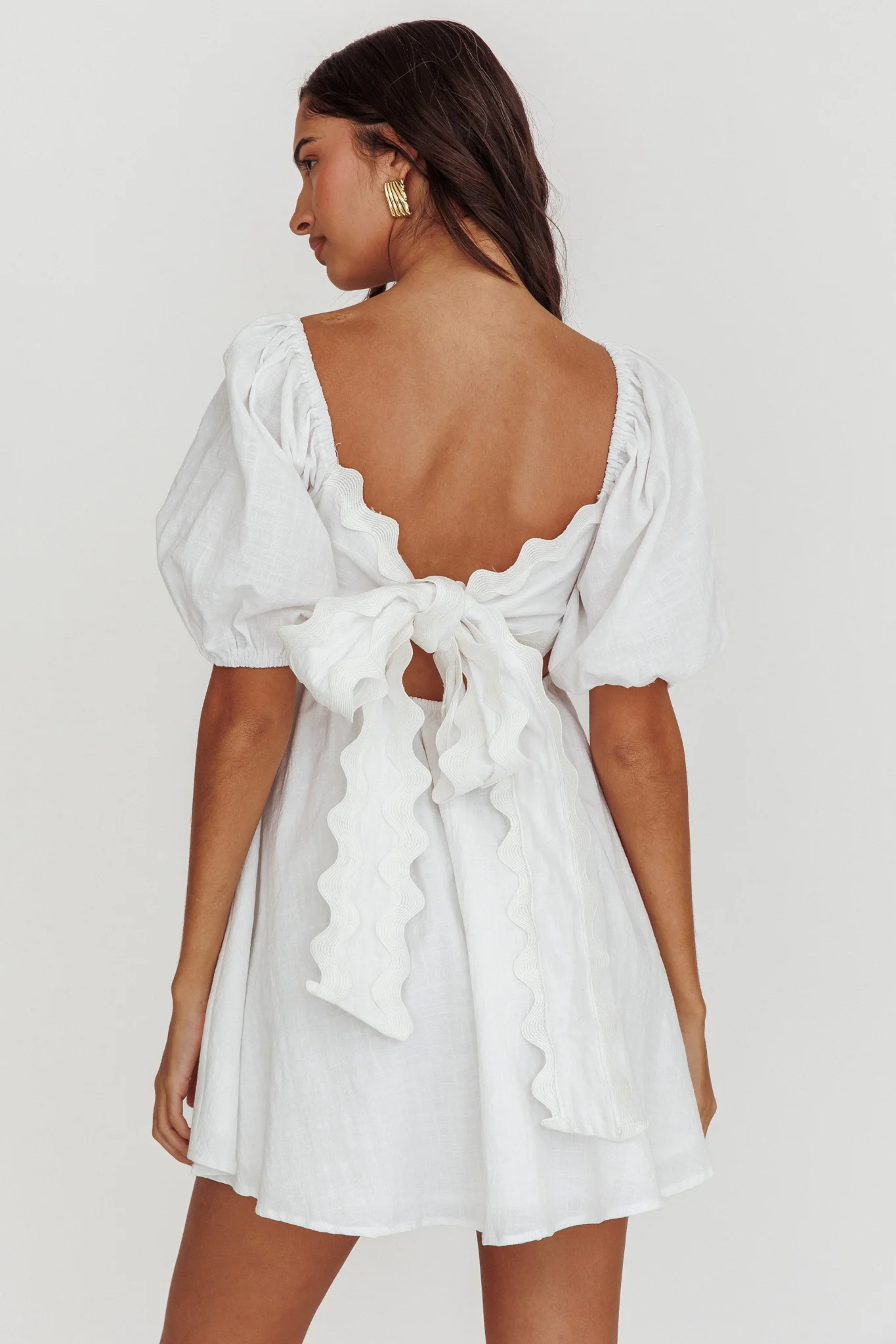 Akali Puff Sleeve A-line Mini Dress White - Sonourner