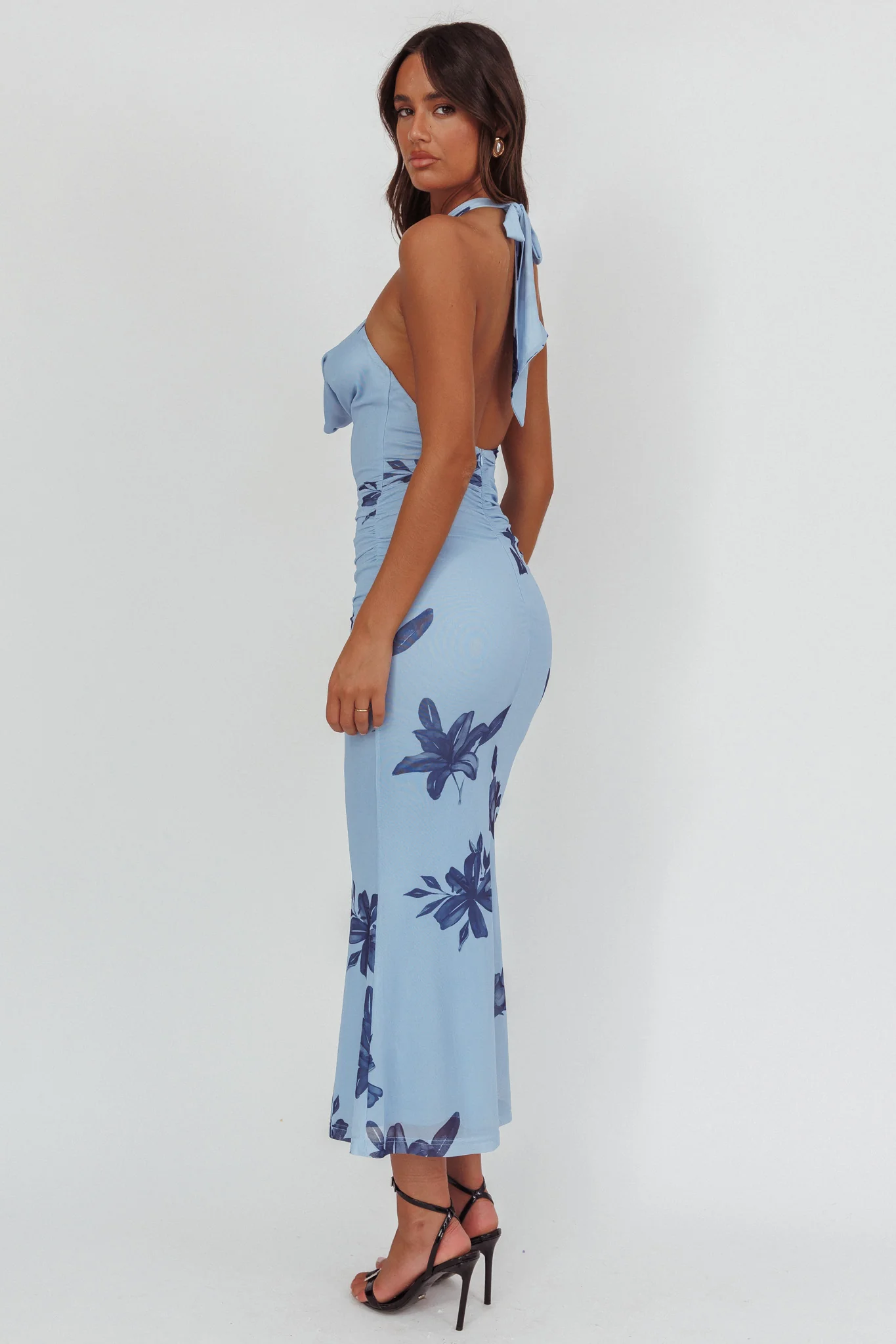 One Night Cowl Halterneck Maxi Dress Lily Blue - Sonourner
