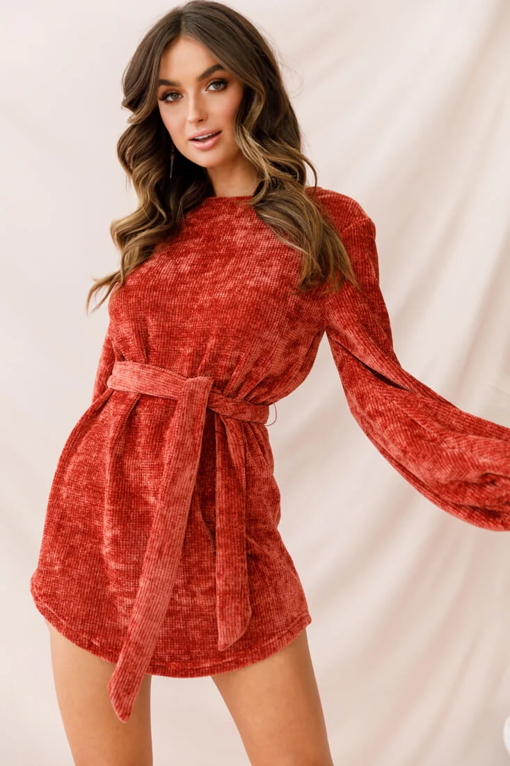 Diva Velvet Yarn Knit Dress Rust - Sonourner