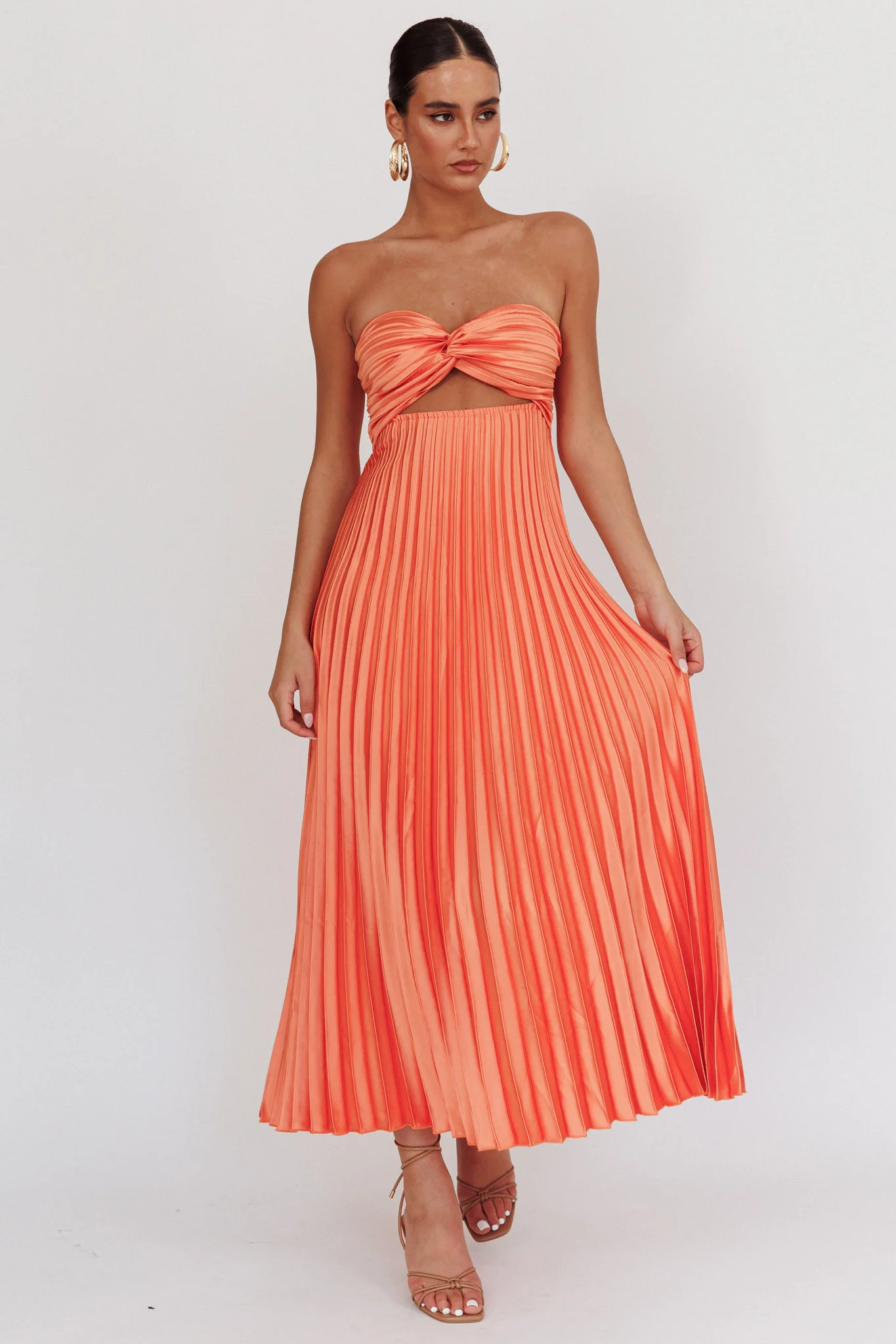 Wicked Games Strapless Pleated Maxi Dress Orange - Sonourner