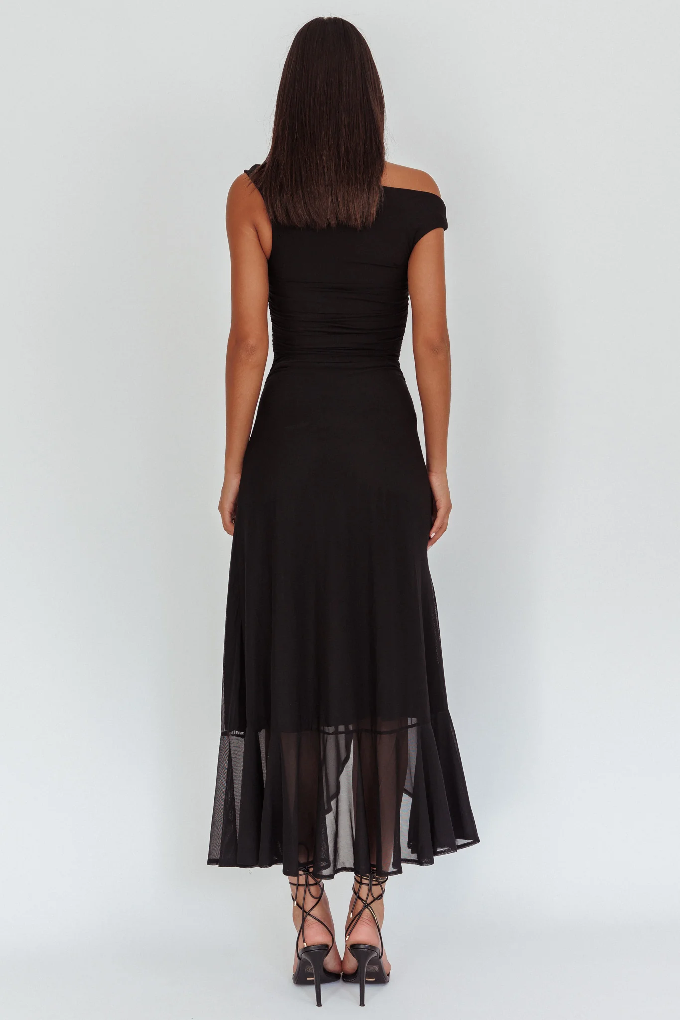 Moonlit Magic Asymmetric Neckline Maxi Dress Black - Sonourner
